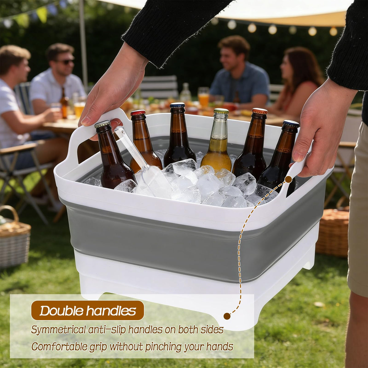 2 Pack Ice Buckets for Parties, Foldable Beverage Tub with Scoop, Collapsible Ice Bucket for Wine Beer Champagne, Beer Ice Buckets Drink Cooler, Space Saving Ice Storage Tub Ice Cube Bin (2 * 8.5L)