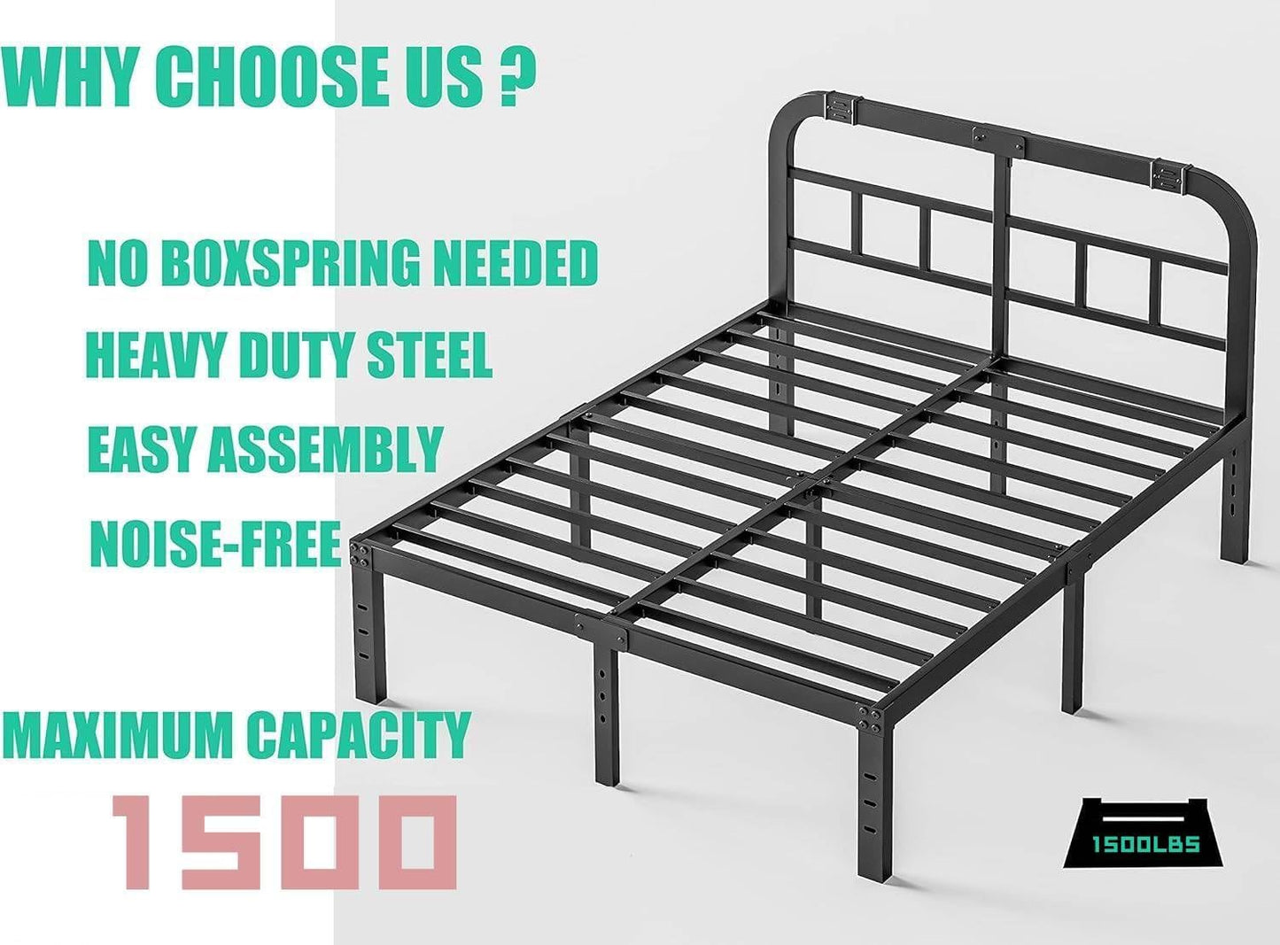 ZIYOO Queen Size Bed Frame - Heavy Duty Steel Slats, 1500LBS Support, Easy Assembly, Noise-Free | Black