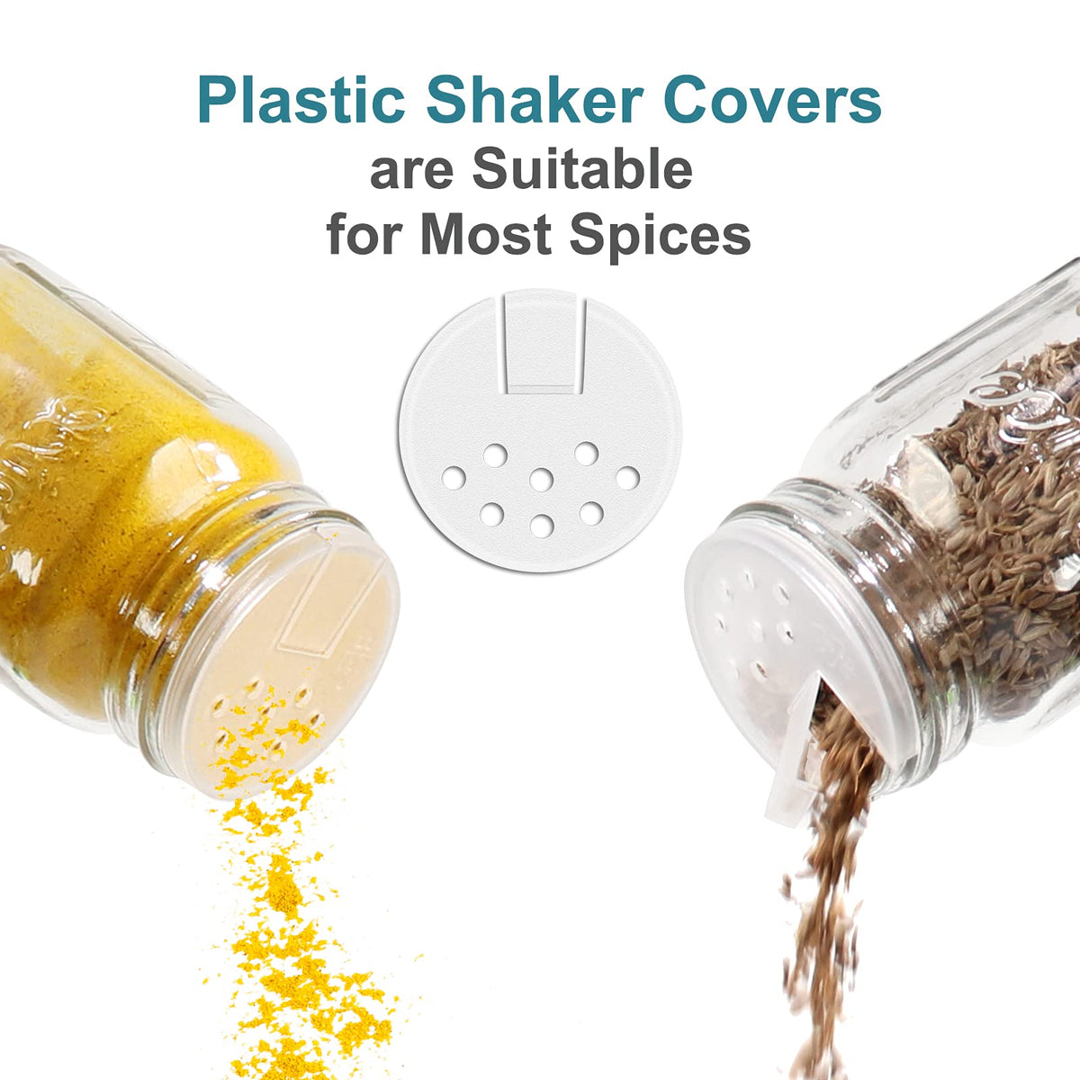 CycleMore 15 Pack 4oz Glass Mason Spice Jars, Round Spice Containers with Silver Metal Caps and Pour/Sift Shaker Lids-40pcs Labels,1pcs Silicone Collapsible Funnel,1pack Brush and 1 Pen Included
