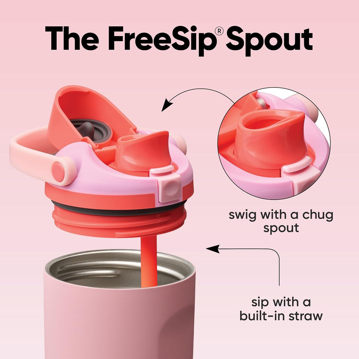 Owala FreeSip Sway 40oz Insulated Stainless Steel Water Bottle - Two-Way Spout & Built-In Straw, Pink