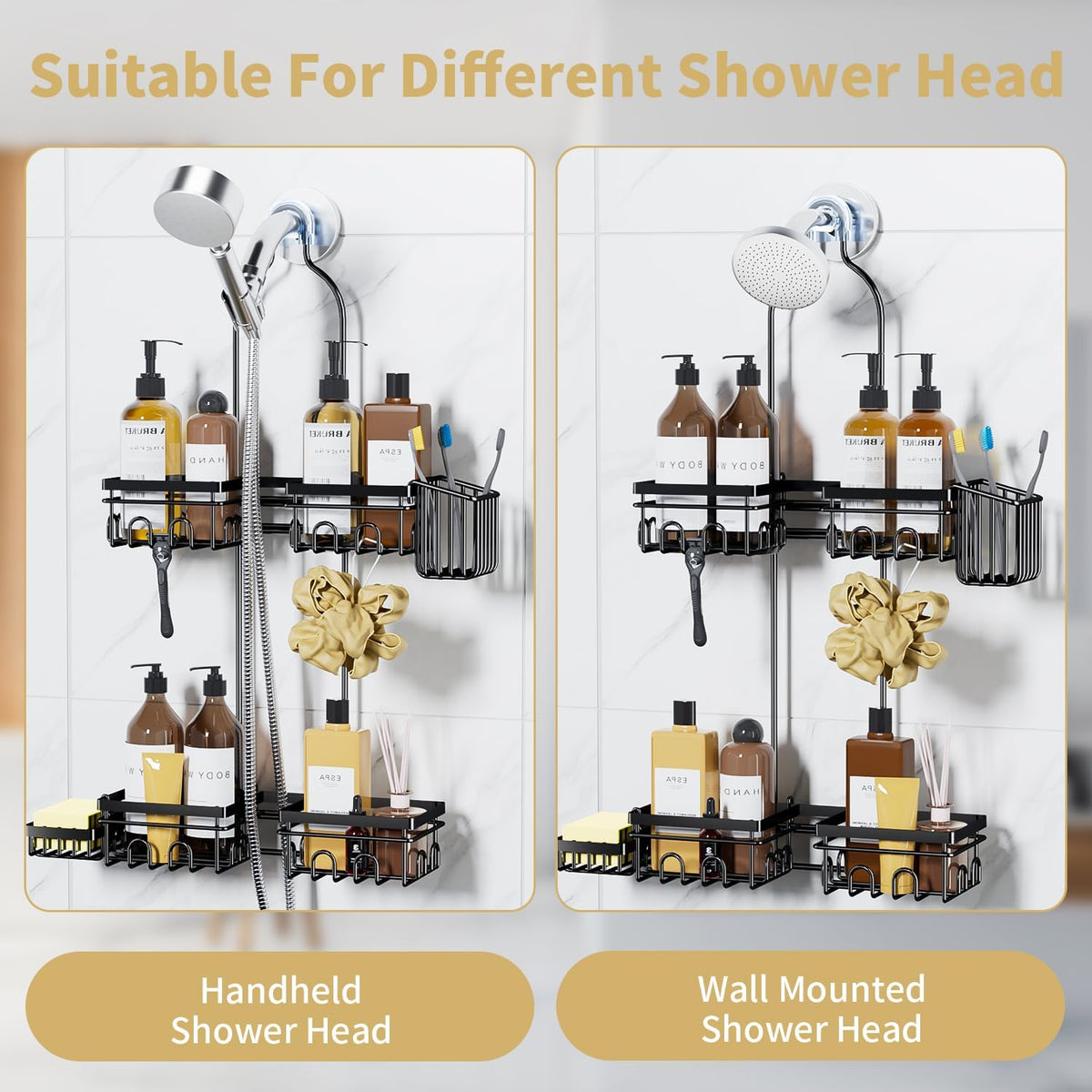 KEGII Shower Caddy - Rustproof Hanging Organizer with Soap Dish & Toothbrush Holder | Ideal for Handheld Showerheads