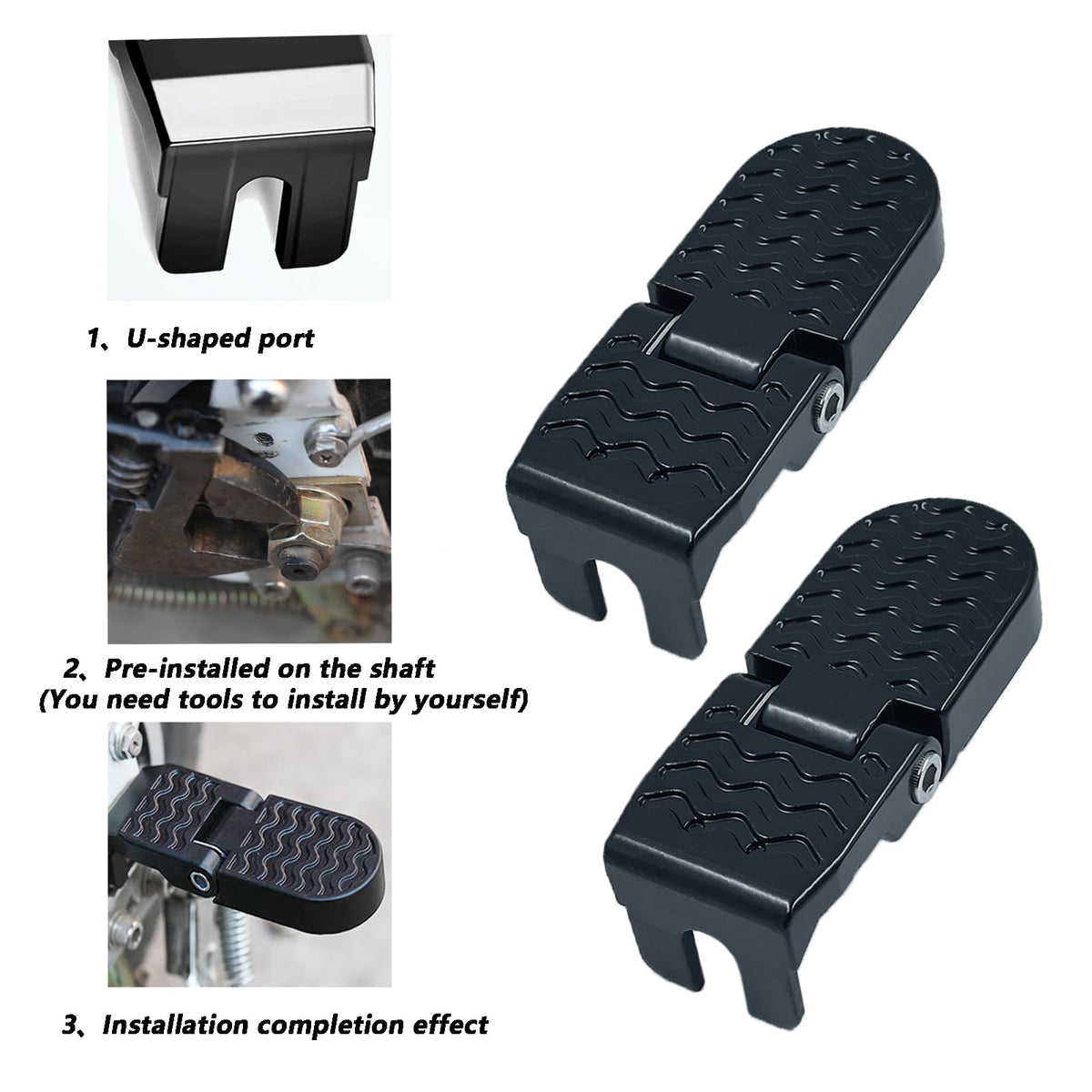 LOOEEL 1 Pair 15MM U Slot Bicycle Rear Pedals Folding Rear Seat Footrest Pedals Cycling Accessories for Mountain Bike, Folding Bicycle