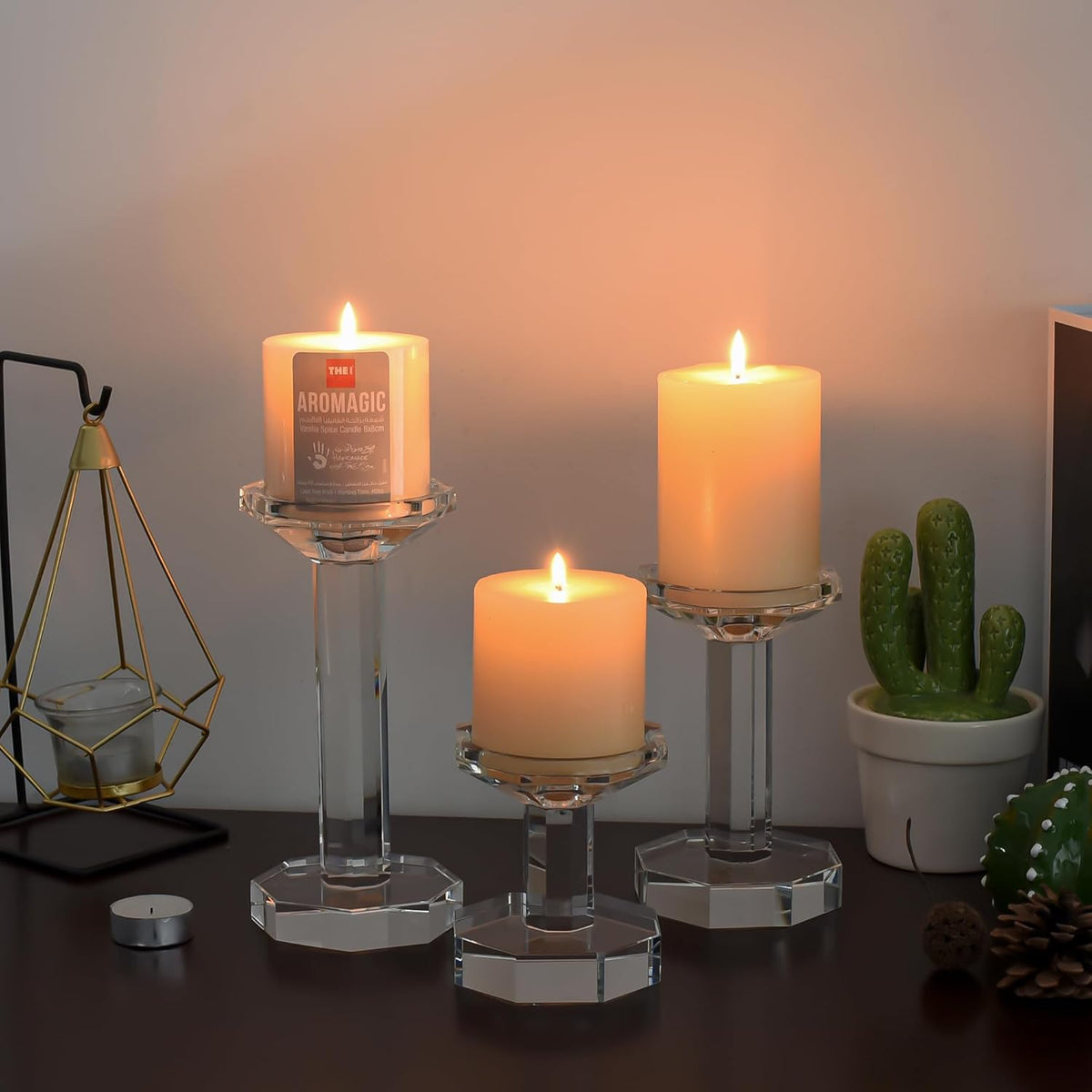 Skiennix Crystal Candlestick Holders - Elegant Set of 3 for Weddings & Parties | 4''/6''/8'' Tall