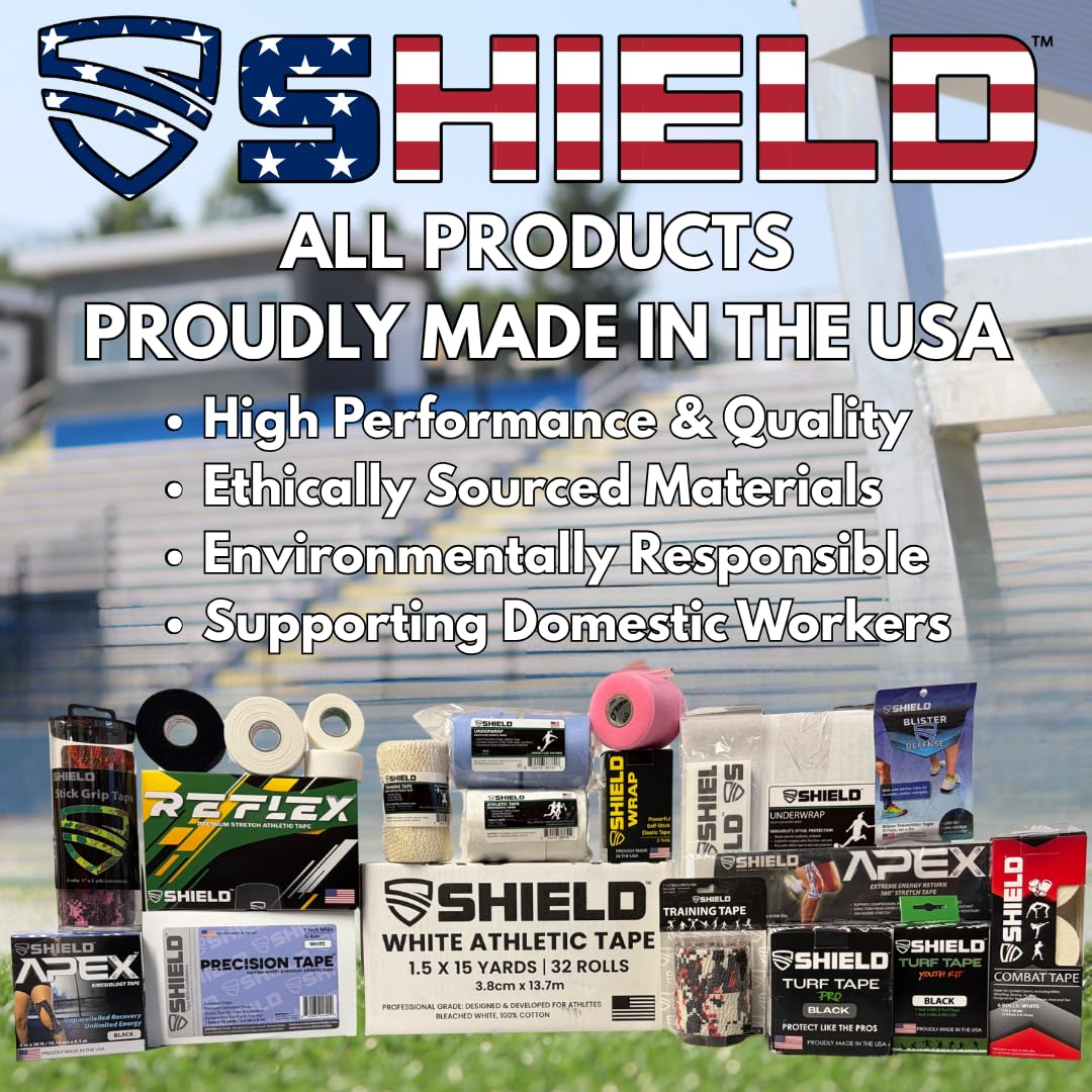 SHIELD | 3-Pack Athletic Tape – 1.5 Inches x 15 Yards - Made in USA, Easy Tear, Rigid, Very Strong. First aid, Injury- Athletic, Medical,Therapy Trainers (Black)