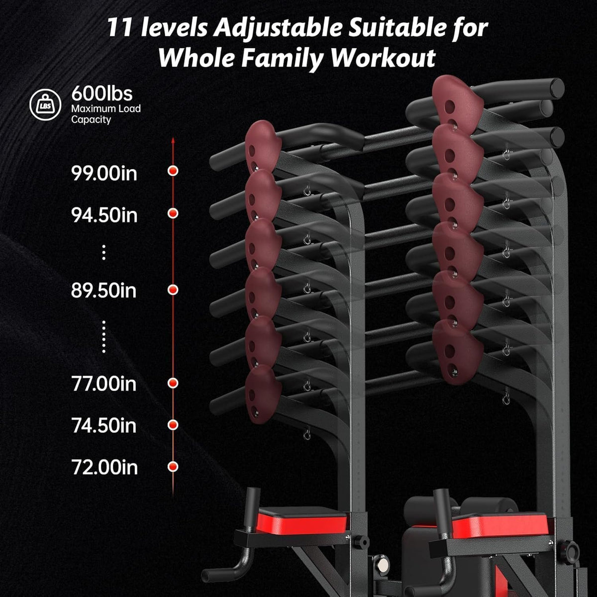 Power Tower Dip Station Pull Up Bar for Fitness Home Gym Workout,Multi-Function Adjustable Height Fitness Strength Training Exercise Equipment,with Power Elastic Ropes
