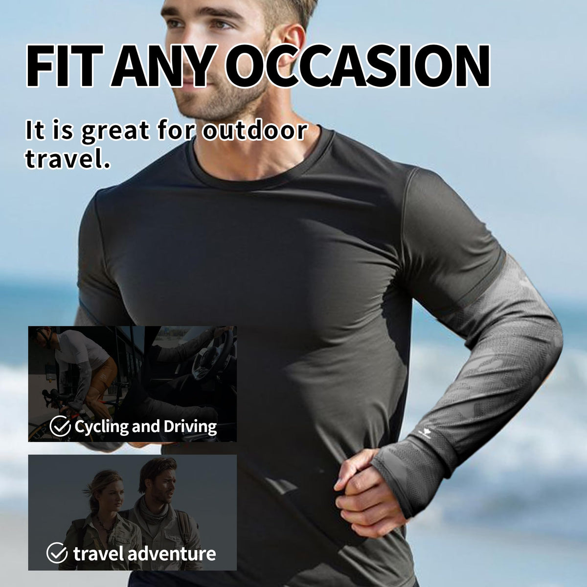Men's Loose Fit Cooling Arm Sleeves, Anti-UV Sun Protection Sleeves, Breathable Tattoo Cover Sun Sleeves for Men Women Youth Outdoor Running Cycling Hiking Driving Fishing, Plus Size Friendly, XXXL