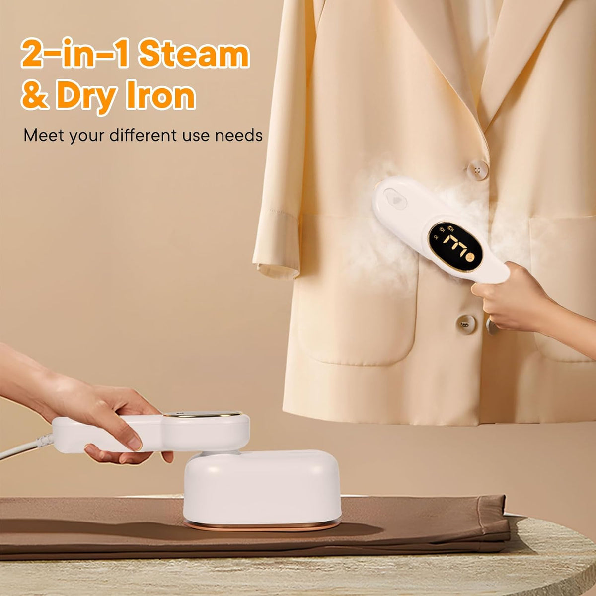 **Skiennix Smart Travel Steamer - 1200W Handheld Mini Iron with LCD Display & 3 Steam Modes | Fast Heat-Up**