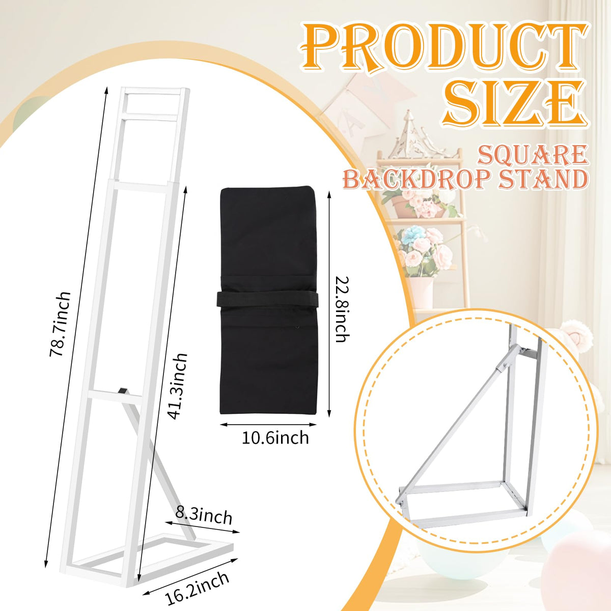 Yudlto 1 Pack White Wedding Backdrop Stand, Adjustable Metal Arch with Foldable Base and Weight Bag, Foam Board Display for Balloon Party and Event Decor (1.15–2m) (1)