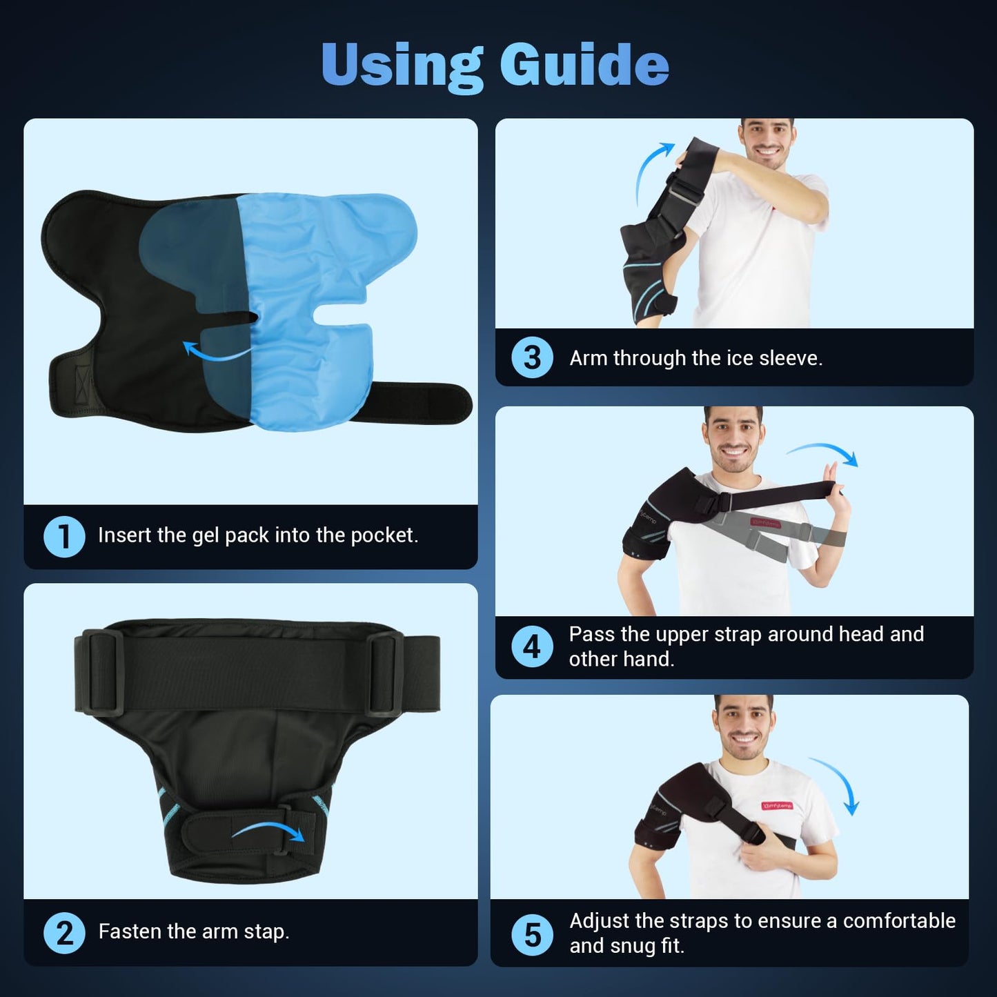 Comfytemp Shoulder Ice Pack Wrap Shoulder Brace, Gel Cold Compression Sleeve for Injuries Reusable Arm Rotator Cuff Pain Relief, Therapy Recovery Items for Men Women, 2 Gel Ice Packs