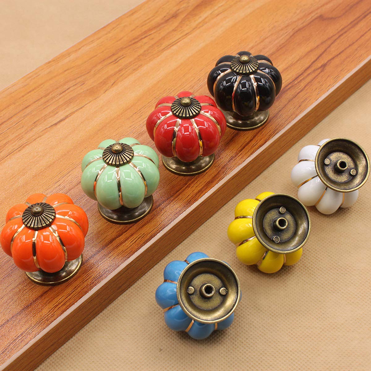 HUAMULAN 8PCS Ceramic Cabinet Knobs Pumpkin Drawer Door Cupboard Dresser Pull Handles for Kitchen Kids Child Room Wardrobe Closet