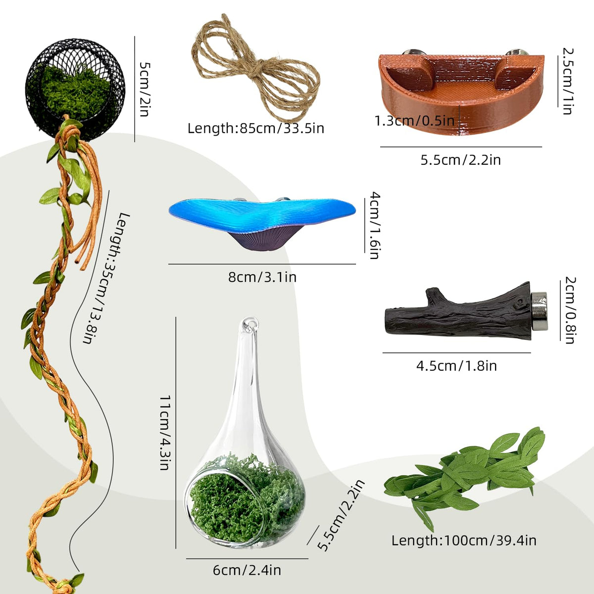 Jumping Spider Accessories, 7-Piece Set with Hidden Glass Sphere Habitat, Cloud Ledges, Tree Branches, and Realistic Moss for Spider Habitats and Terrarium Decorations (7, Orange)