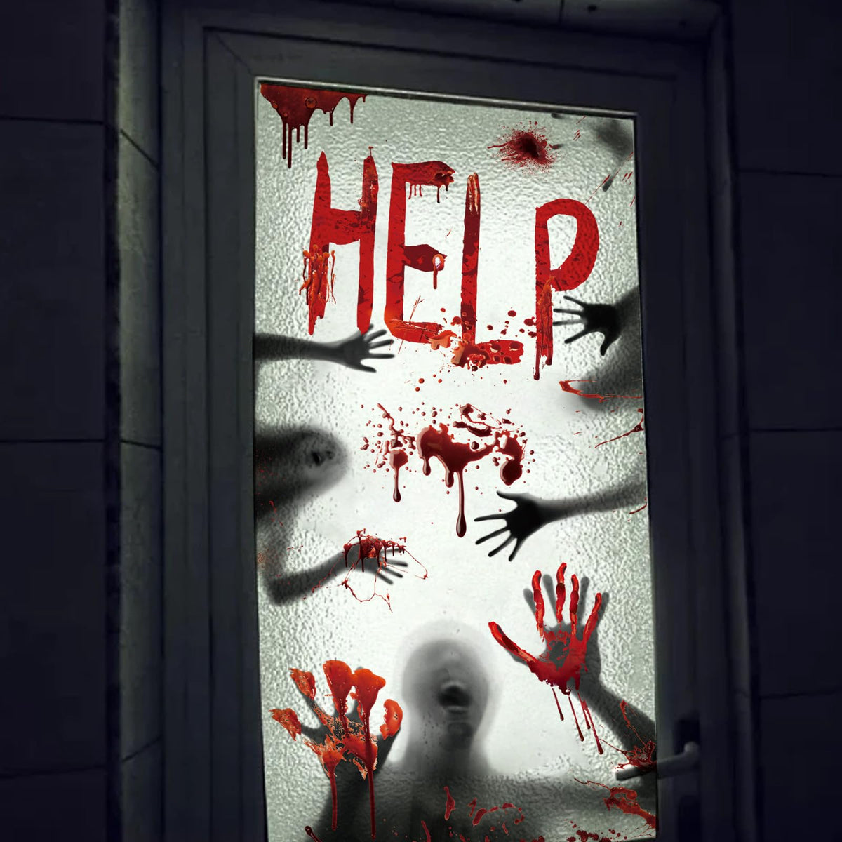 2Pcs Halloween Door Cover Window Poster Decorations Scary Zombie Hands Bloody Handprint Halloween Window Clings for Haunted House Indoor and Outdoor 60" x 60"