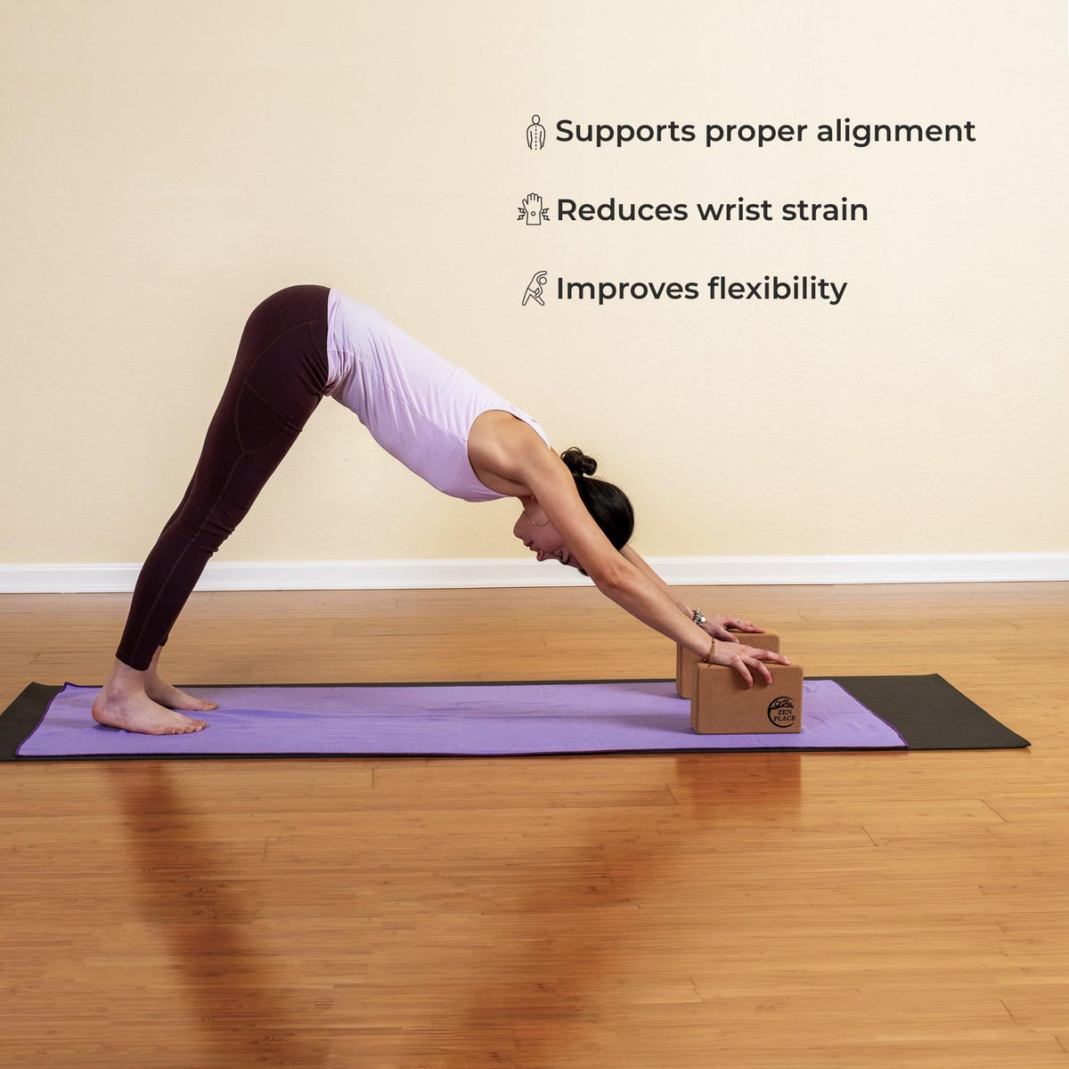 Zen Place Cork Yoga Blocks 2 Pack – High Density Natural Cork Blocks for Yoga, Pilates, Stretching, Balance & Flexibility
