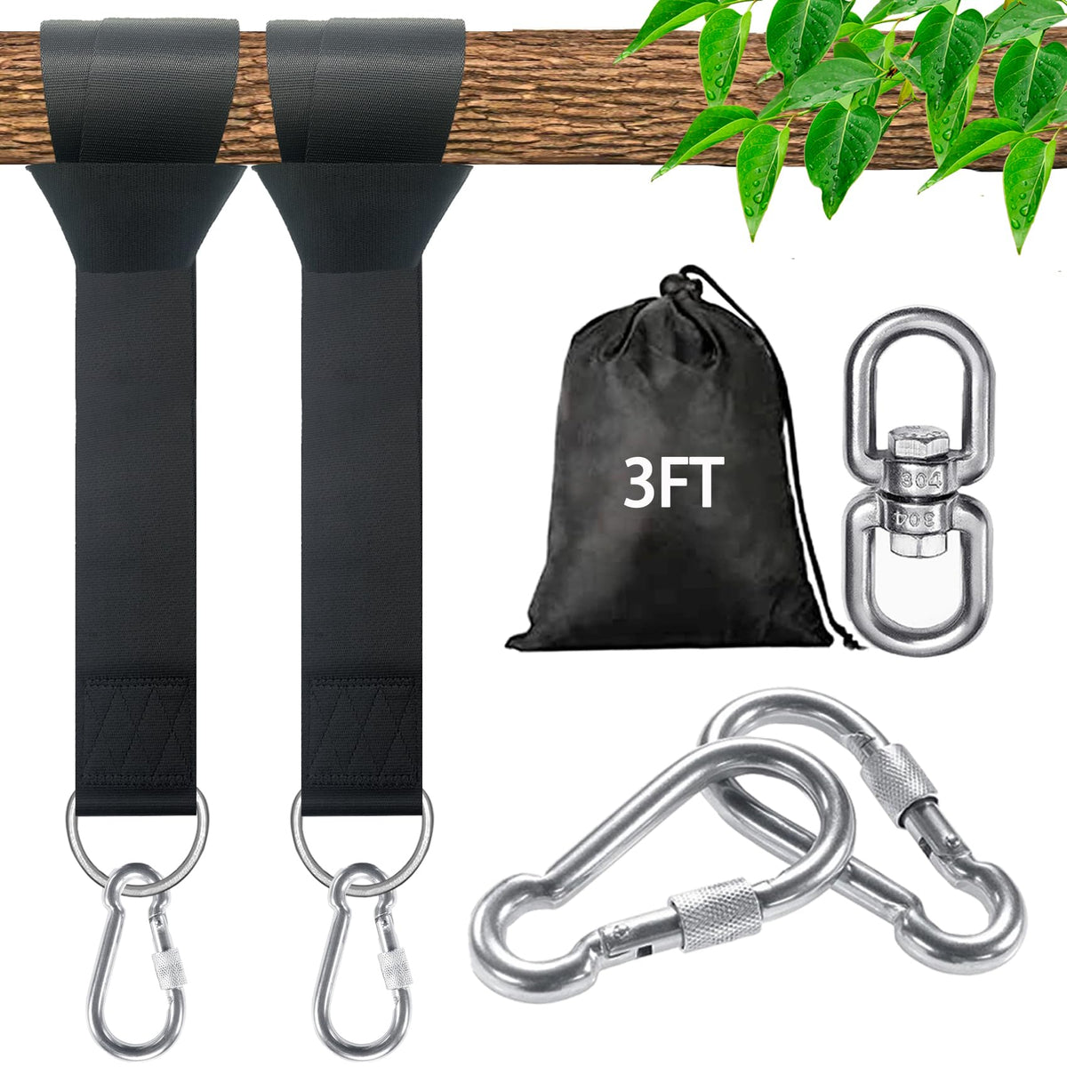 Veriluck Tree Swing Straps Hanging Kit - 3FT/8FT/15FT/20FT/30FT, Strong & Durable - Holds Up to 5000lbs - Adjustable Tree Swing Straps Fit for All Swings, Hammocks, Safer & Easy Installation(3 FT)