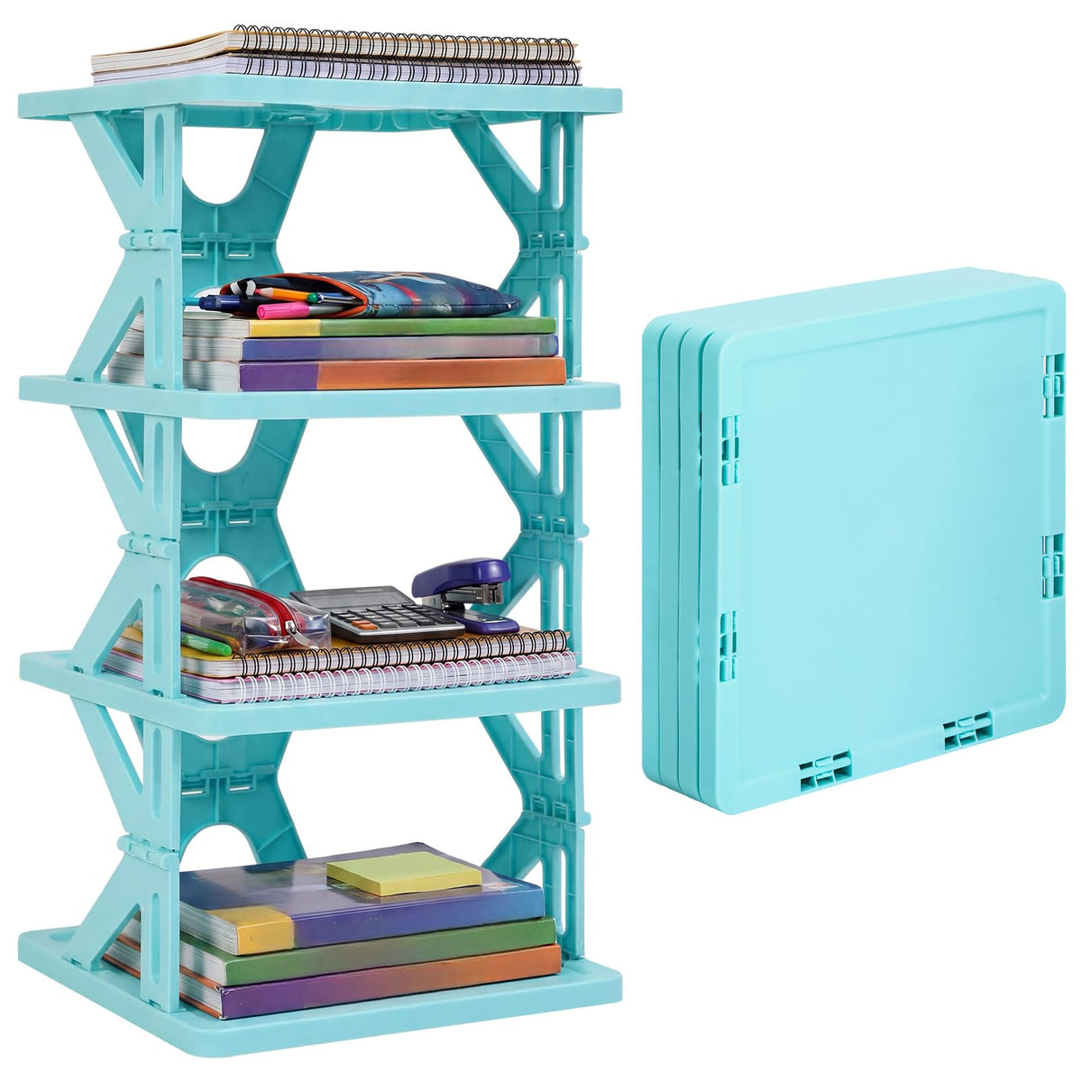 Lineshading 4 Tier Foldable Locker Organizer Shelf Foldable Storage Shelves Locker for School, Office, Gym Lockers, Dorm Room, Multi-Layer Shoe Gear Tower, Heavy-Duty No-Tool Portable Shelf (Blue)