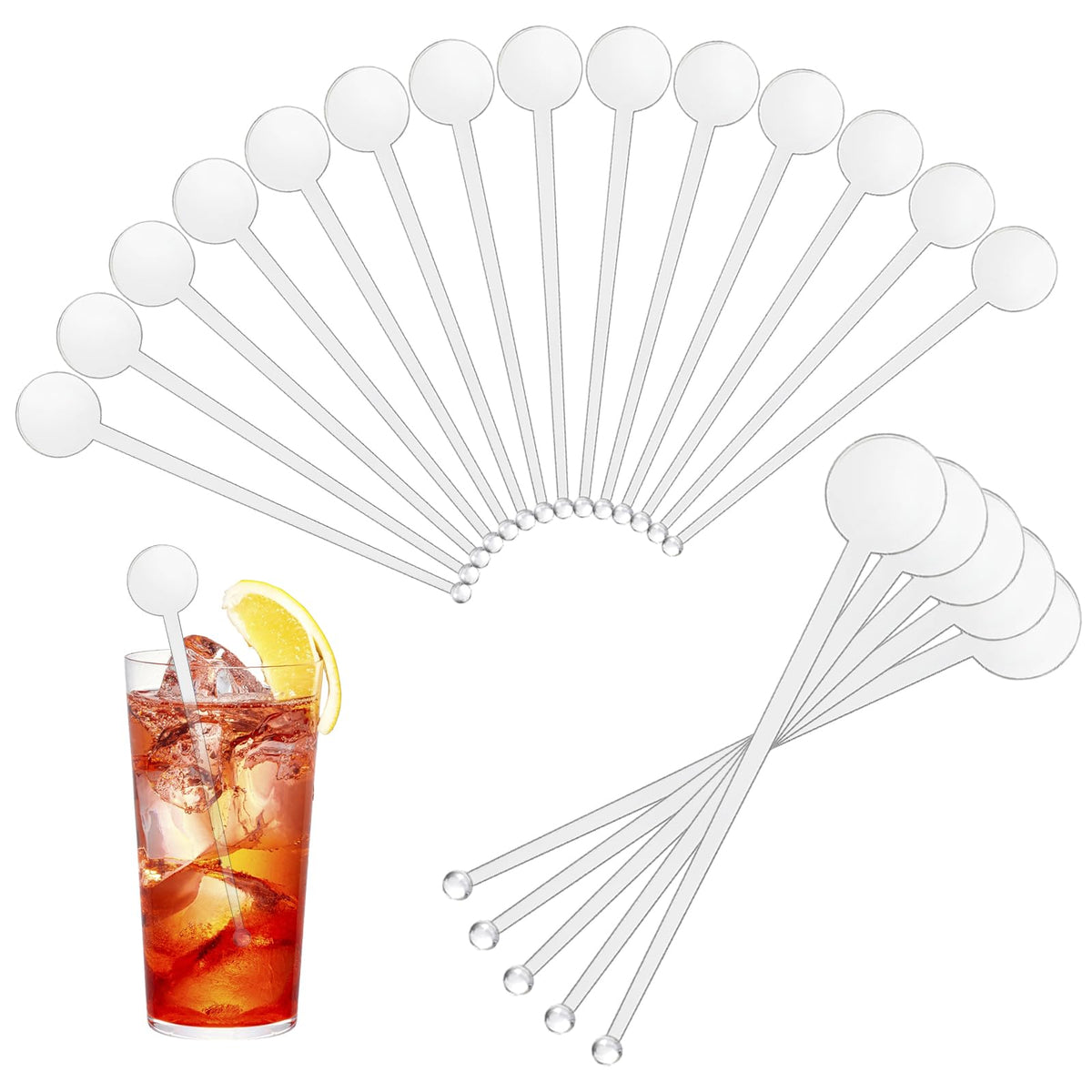 240 Pieces 7 Inch Cocktail Swizzle Sticks Transparent Coffee Stirrers Disposable Plastic Swizzle Sticks with Disc Top Drinks Mixing Rod for Coffee Whiskey Beverage, Clear
