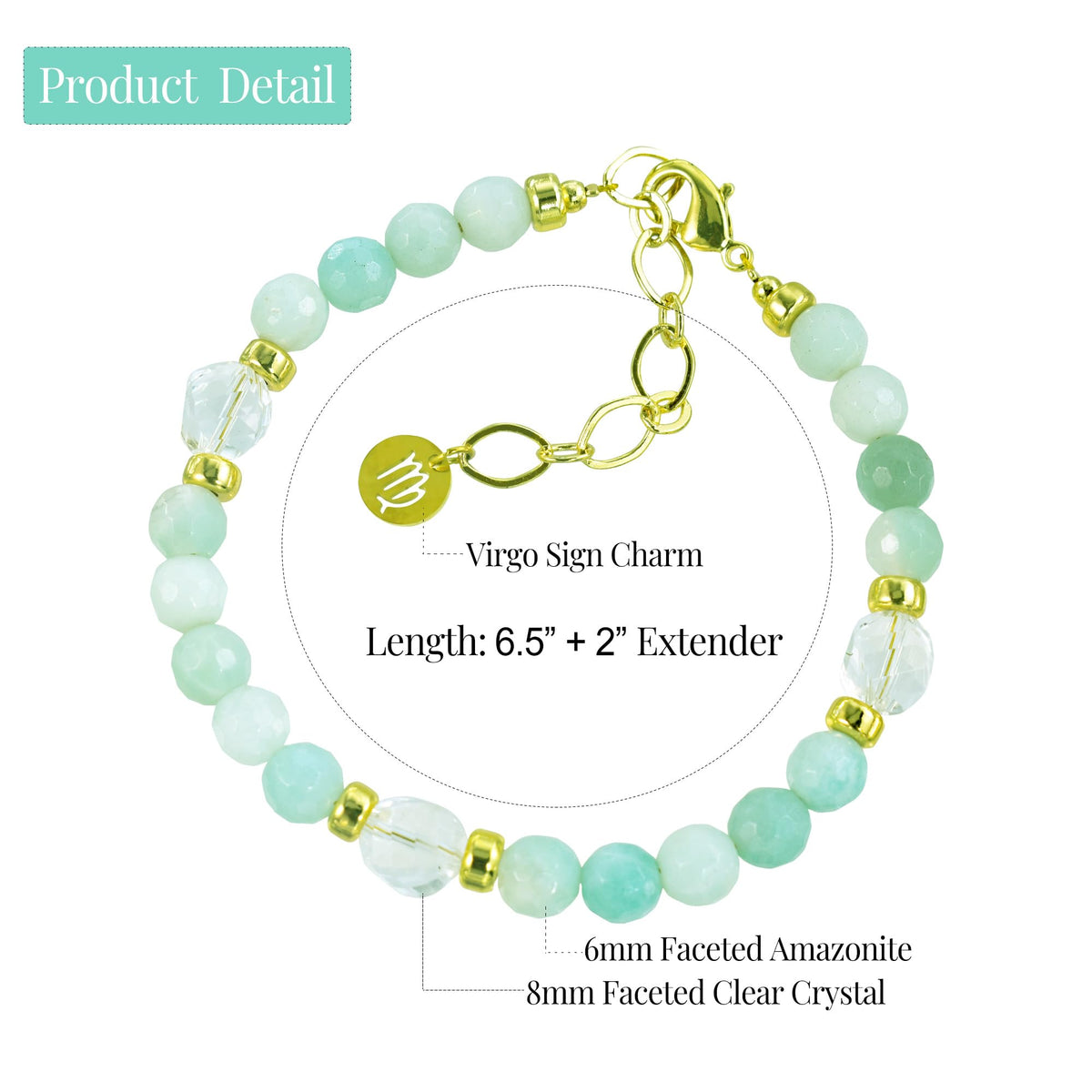 Ayriwoyi Virgo Zodiac Bracelet 12 Constellations Amazonite Clear Quartz Crystal Healing Beaded Bracelet Astrology Birthday Jewelry Gift for Women