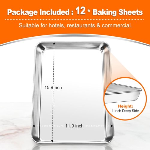 CEKEE Stainless Steel Baking Sheet Set - Heavy Duty 16-Inch Cookie Sheets for Toaster Oven | 12-Piece Set