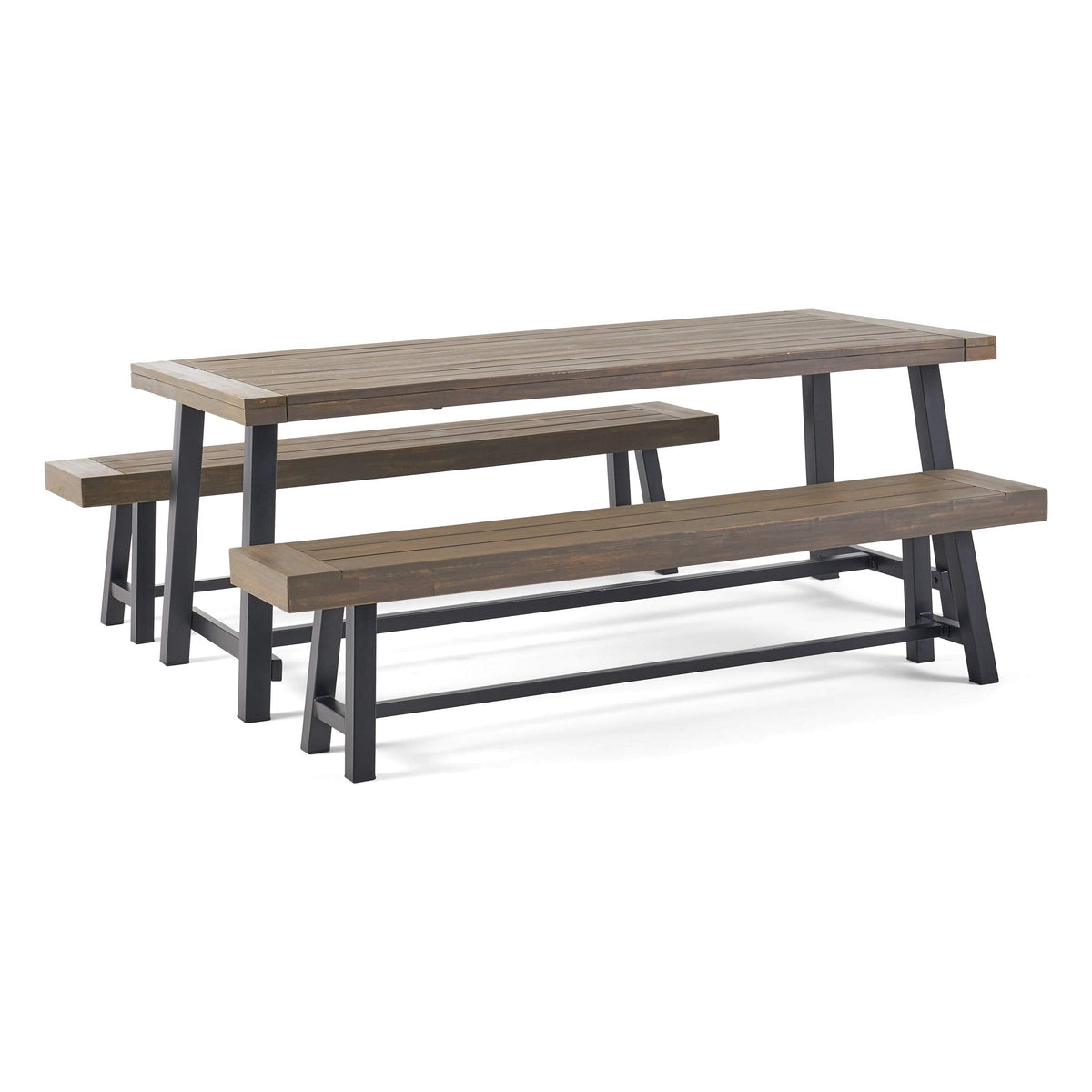 Christopher Knight Home Carlisle Outdoor Acacia Wood Picnic Dining Set, Gray and Rustic Metal