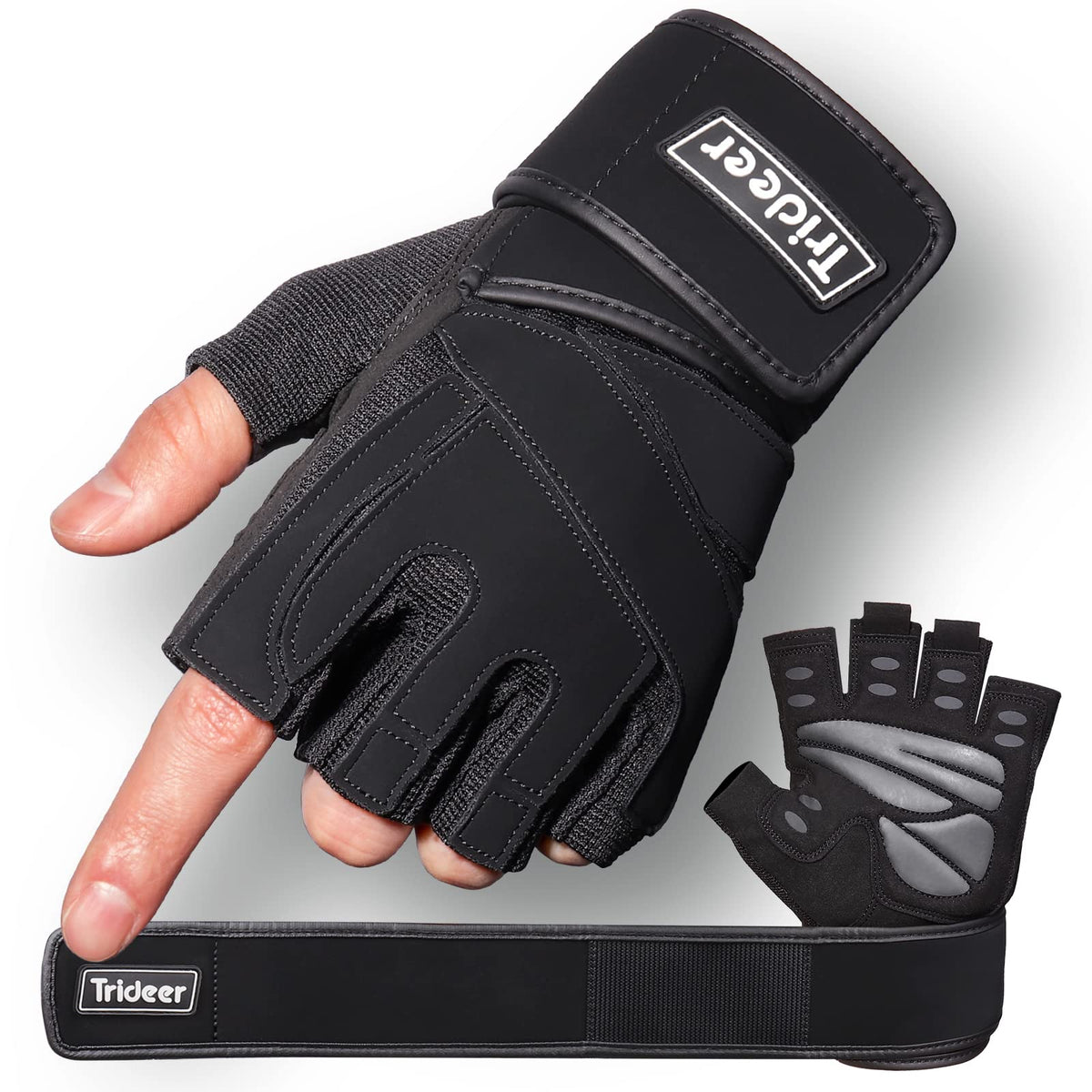 Trideer Workout Gloves for Men, Weight Lifting Gloves with Wrist Wrap Support, Full Palm Protection & Extra Grips for Weightlifting, Exercise, Cross Training, Fitness, Pull-up