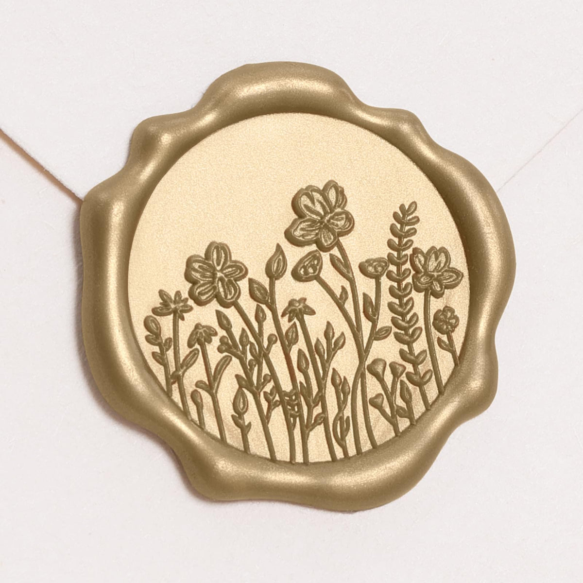 UNIQOOO Wildflower Wax Seal Stickers - Floral Wedding Invitation Envelope Seal Sticker, 50 Pcs Self- Adhesive Light Gold Field of Flowers Stickers, Perfect for Christmas, Gift Wrapping
