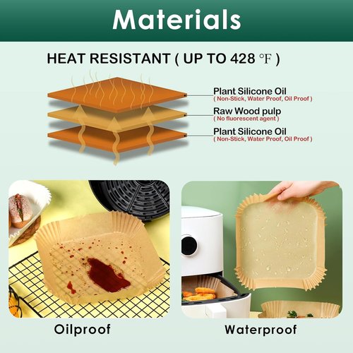 COSORI Small Air Fryer Liners - 100PCS Disposable Parchment Paper Sheets | 4.7 Inch Square for 2 QT Baskets