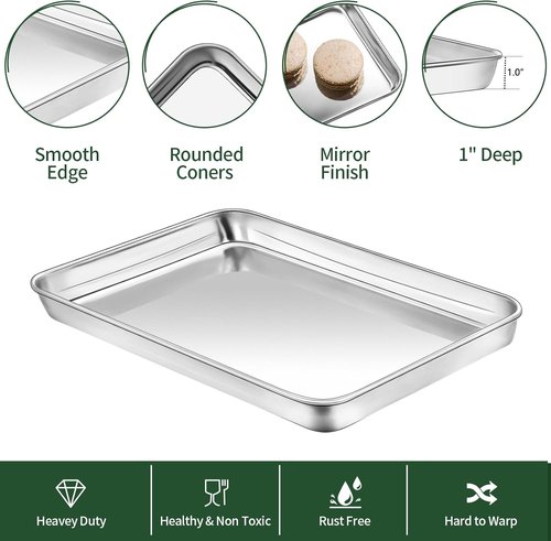 CEKEE Stainless Steel Baking Sheet Set - Heavy Duty Cookie Pans with Cooling Racks | 9 x 7 Inch, Dishwasher Safe
