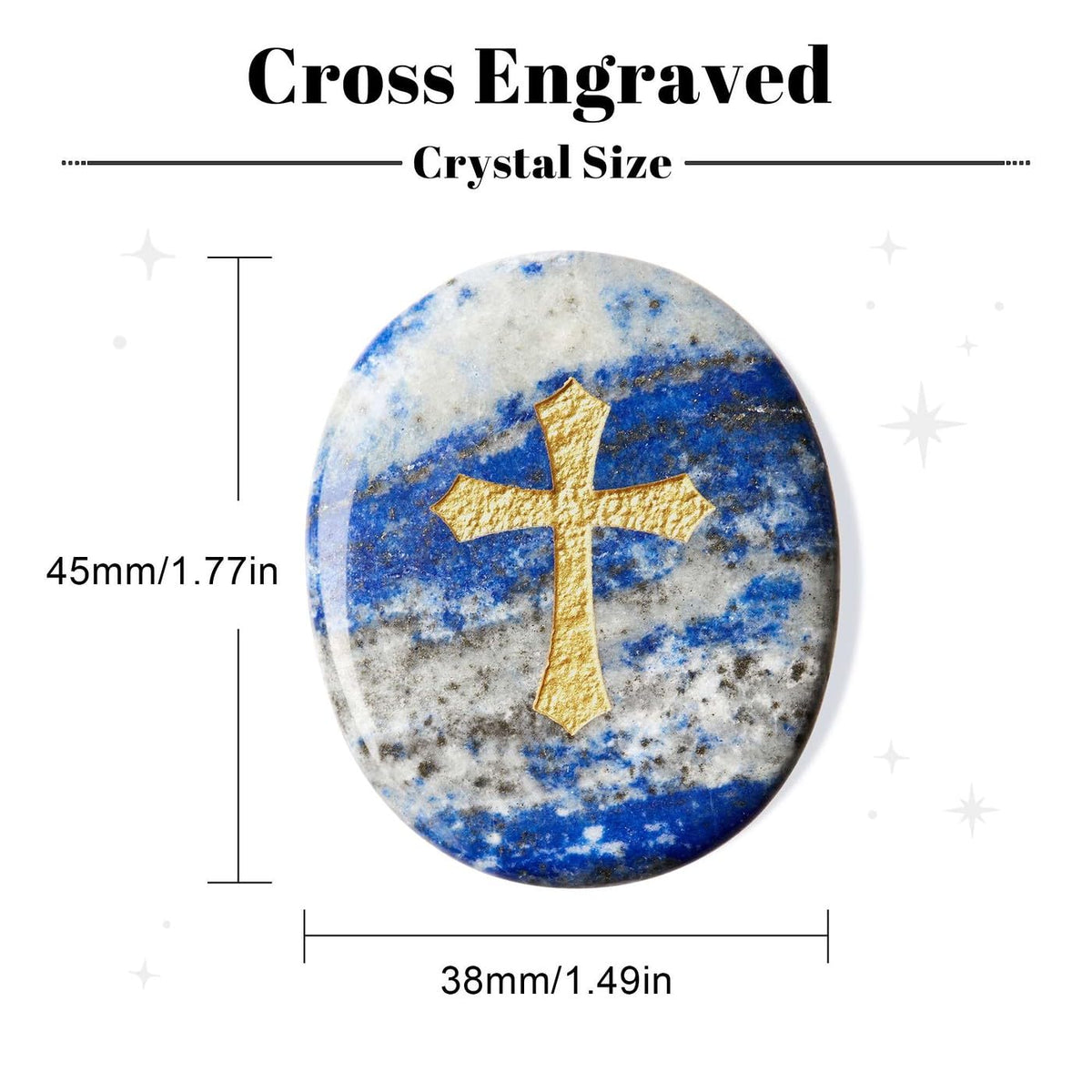 LAIDANLA Lapis Lazuli Cross Engraved Healing Crystal Worry Stones for Pray Faith Anxiety Relief Oval Palm Stone Polished Natural Crystal Gifts