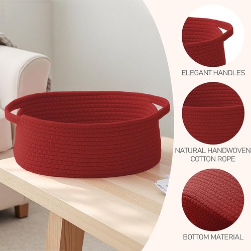 JMvicyroam Woven Storage Baskets - Small Rope Organizer with Handles for Shelves & Closets | Red, 2-Pack