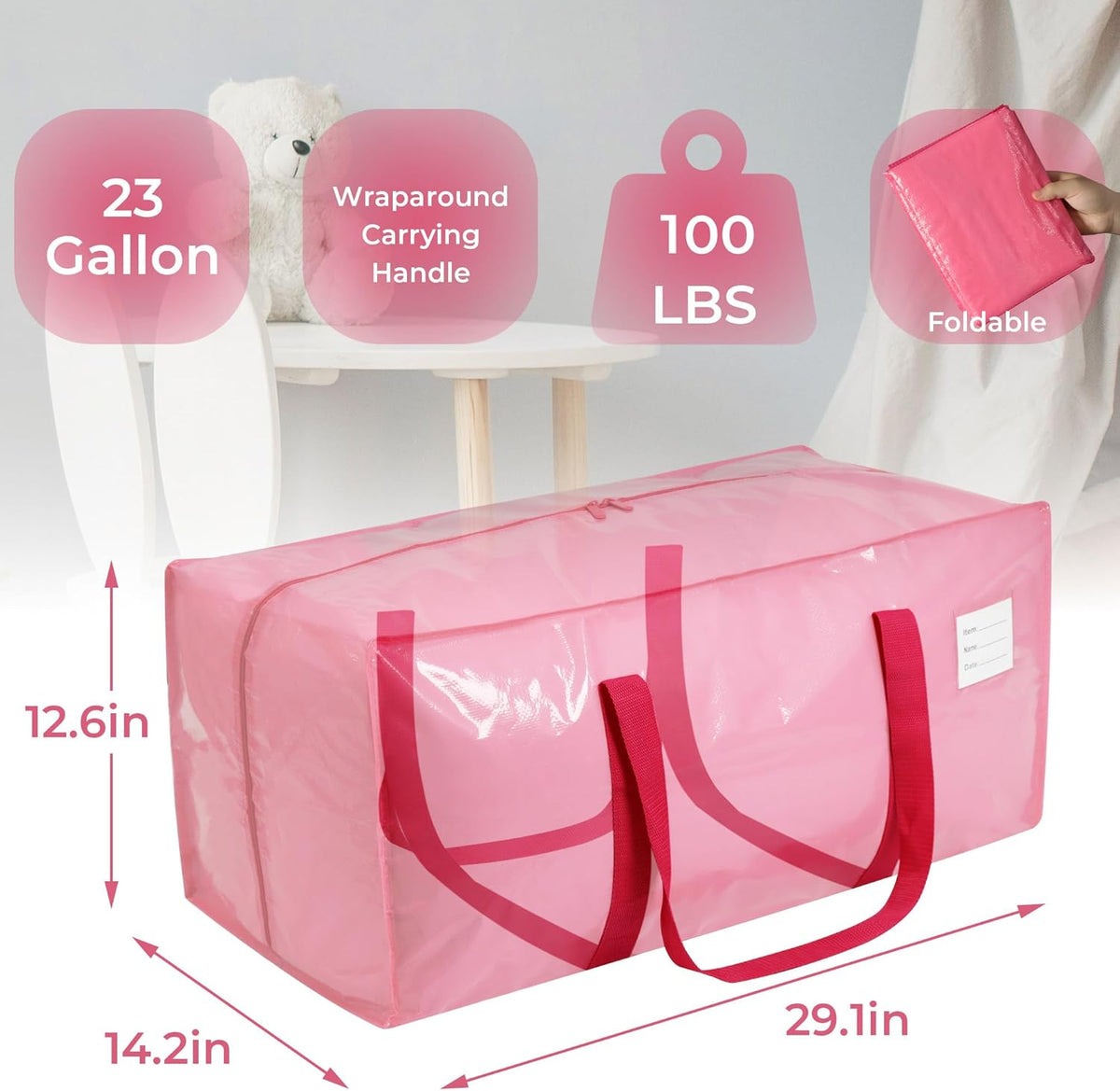 VTSVTS Extra Heavy Duty Large Moving Bags - Comfortable Handles & Strong Zippers | 6 Pack, Pink