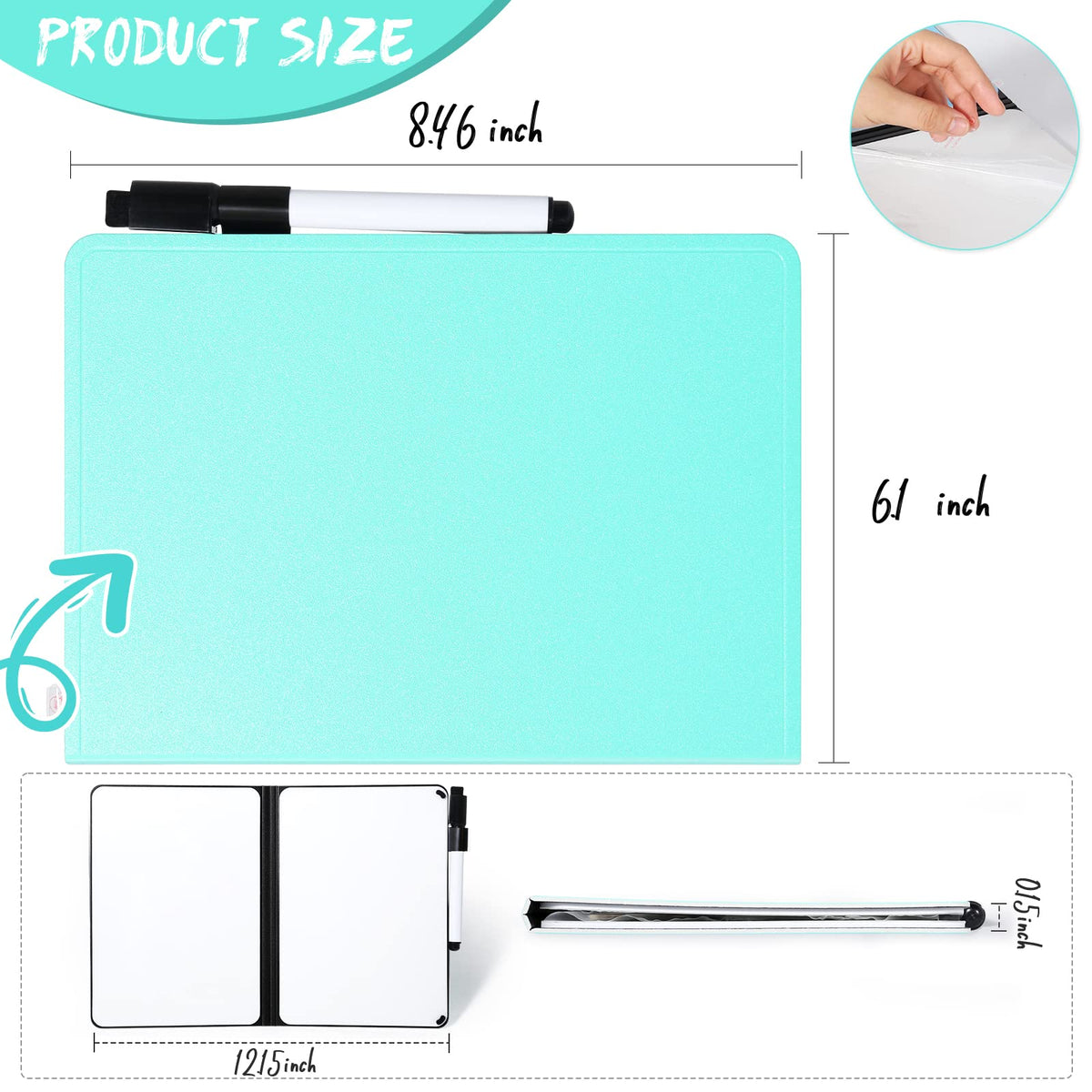 AGM Portable White Board Dry Erase, Double Sided Folding Whiteboards with Pen, Small Dry Erase Board for Study, Meeting, Doodling, Planning, Mint Green