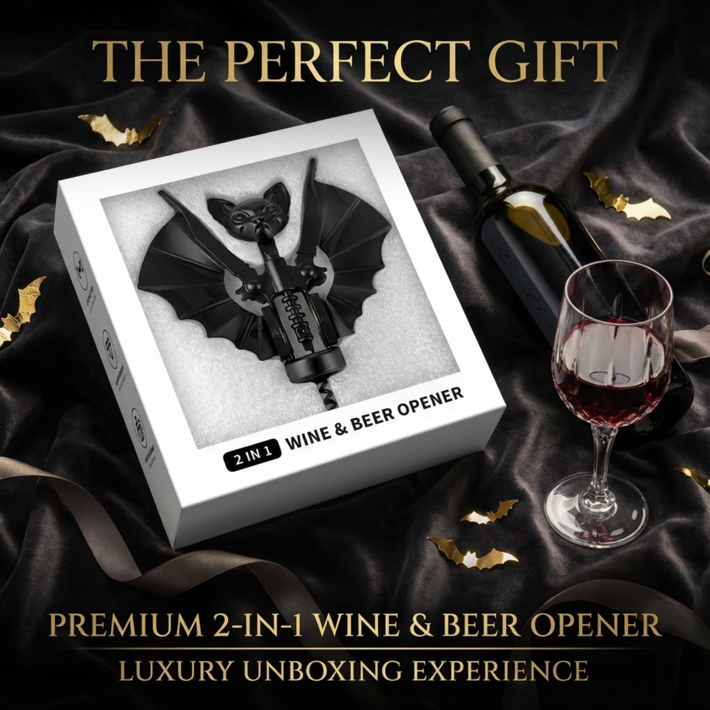 Ghost Bat Bottle Opener, Aluminum Alloy 2-in-1 Wine & Beer Opener, Suitable for Kitchens and Home Bars, Halloween and Gothic Decorative Ornament, Unique Gift for Wine Lovers