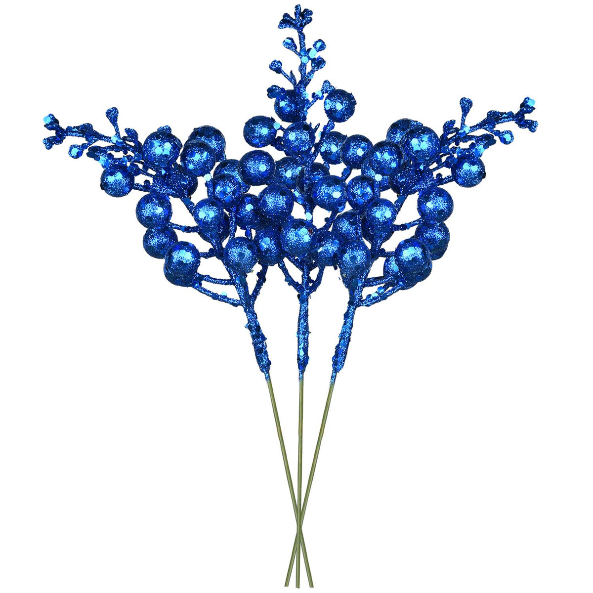 Lvydec 16pcs Christmas Glitter Berry Stems, 7.8" Artificial Christmas Picks for Christmas Tree Ornaments, DIY Xmas Wreath, Crafts, Holiday and Home Decor (Dark Blue)