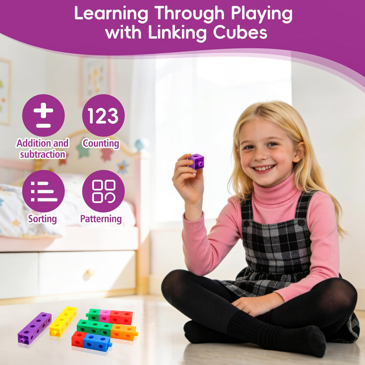 HSDAV 100 Pcs Math Linking Cubes - 10 Colors Connecting Counting Snap Blocks, Math Manipulatives for Early Math & Construction, Educational Toy for Preschool, Kindergarten, Homeschool