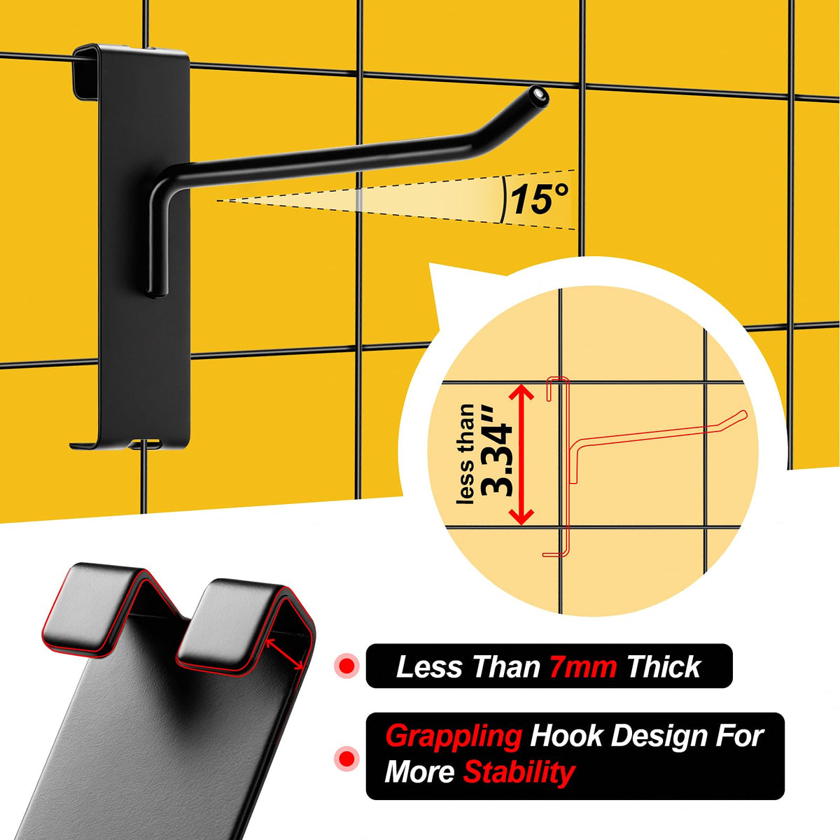 YGPHO Gridwall Hooks 4 Inch, 60 Pack Metal Display Hooks for Grid Wall, Hanging Hooks for Grid Wall Panels, Black Grid Wall Accessory for Clothes, Home Setup, Retail Display- Gridwall Peg Hooks