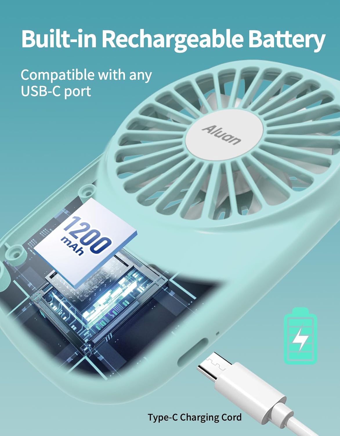 Aluan Handheld Mini Fan - Powerful USB Rechargeable Personal Fan for Home & Travel - Blue