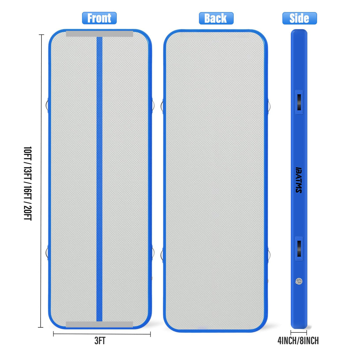IBATMS Air Track Tumbling Mat 10ft 13ft 16ft 20ft, Inflatable Gymnastics Mat, Tumble Track with Electric Air Pump for Outdoor Indoor Home Gym Cheerleading Training