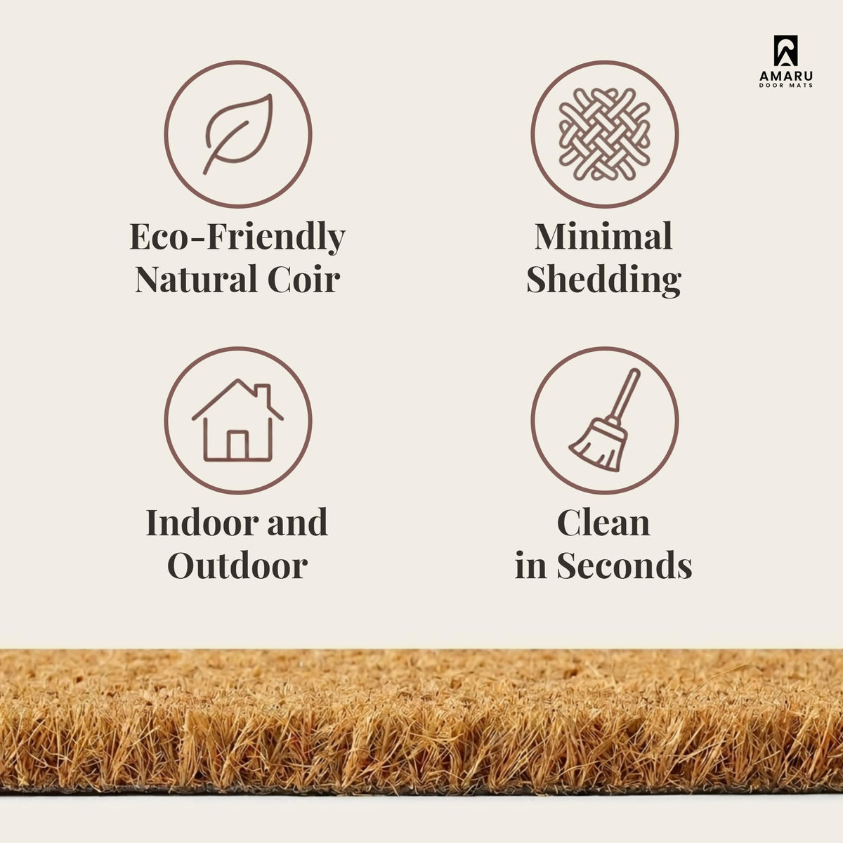 AMARU DOOR MATS - Natural Coir Door Mat, Minimal Shedding, Heavy Duty Non-Slip Welcome Mat for Front Door, Outside Entrance, Porch & Entryway (17x29, Welcome Paws)
