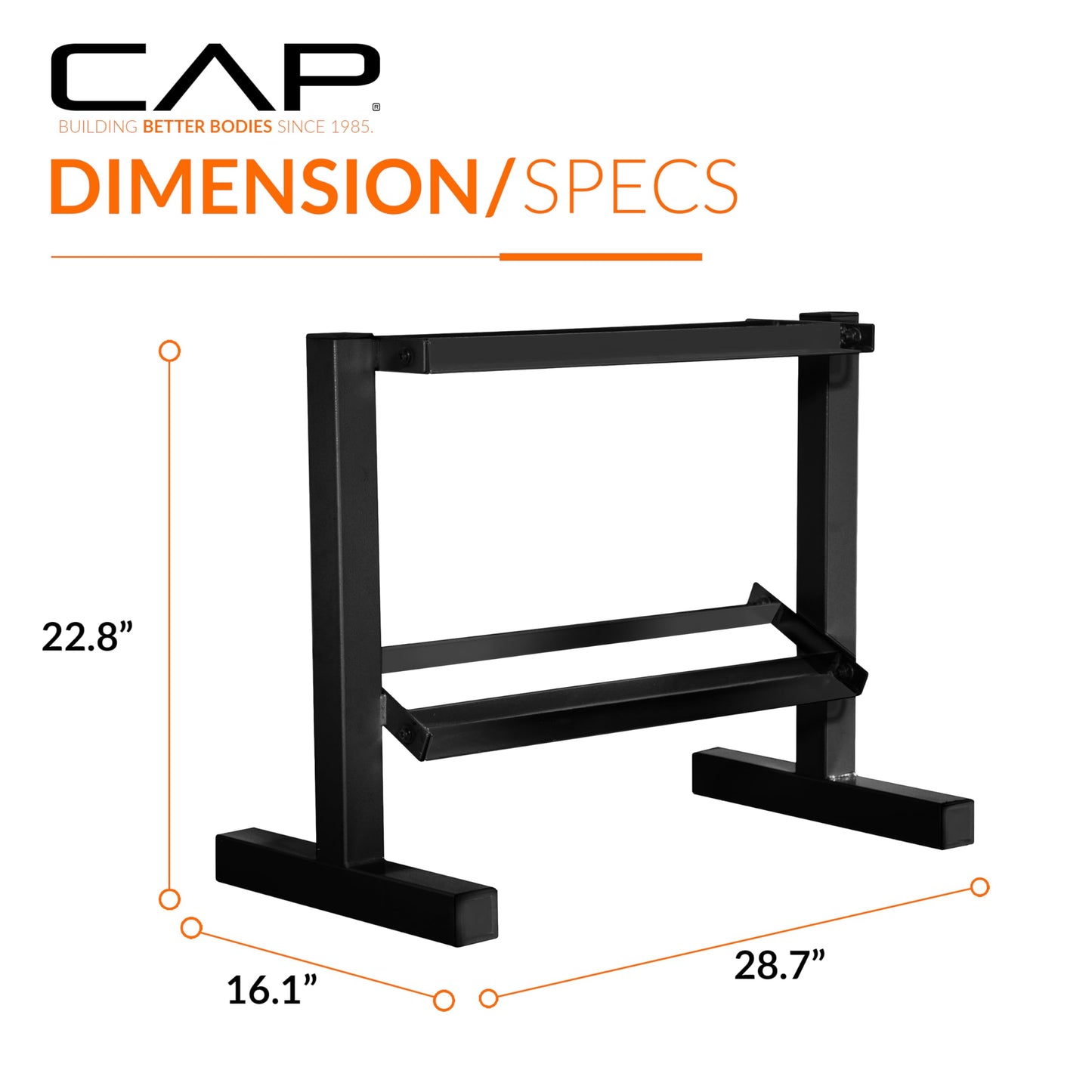 CAP Black 24-Inch Dumbbell Storage Rack for Home Gym, 2-Tier Heavy-Duty Steel Weight Rack for Hex Dumbbells, Holds 5lb - 25lb Pairs