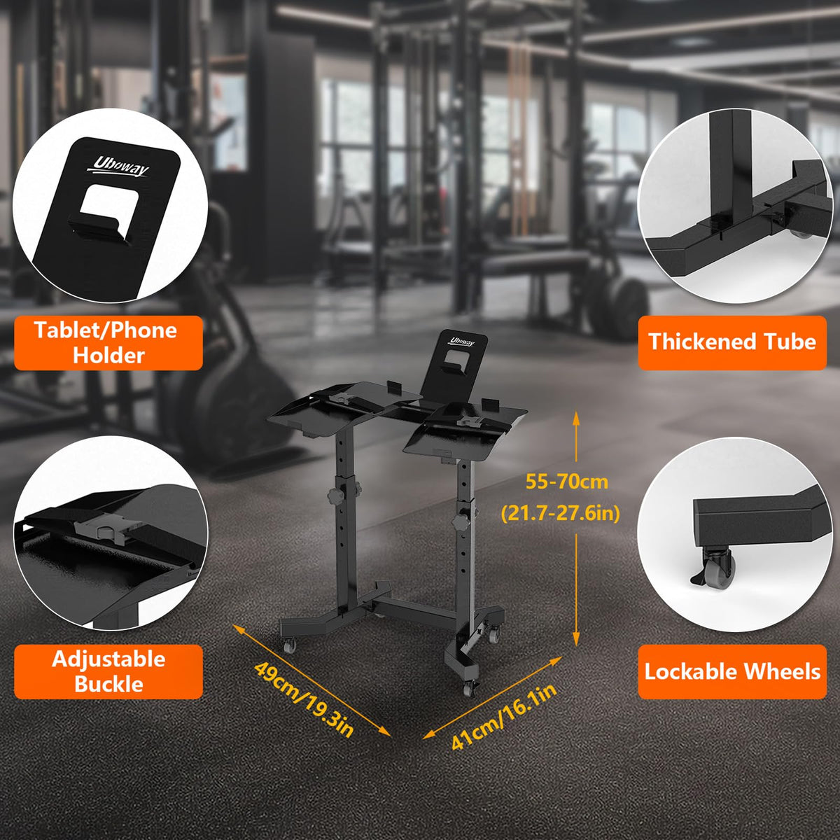 Uboway Adjustable Dumbbell Stand- Dumbbell Rack with 4 Level Height Adjustment, Weight Stand for Dumbbells with Tablet Holder and Wheels, Hand Weight Rack for Adjustable Dumbbell Set, Home Gym Fitness（Bonus Foot Pads）