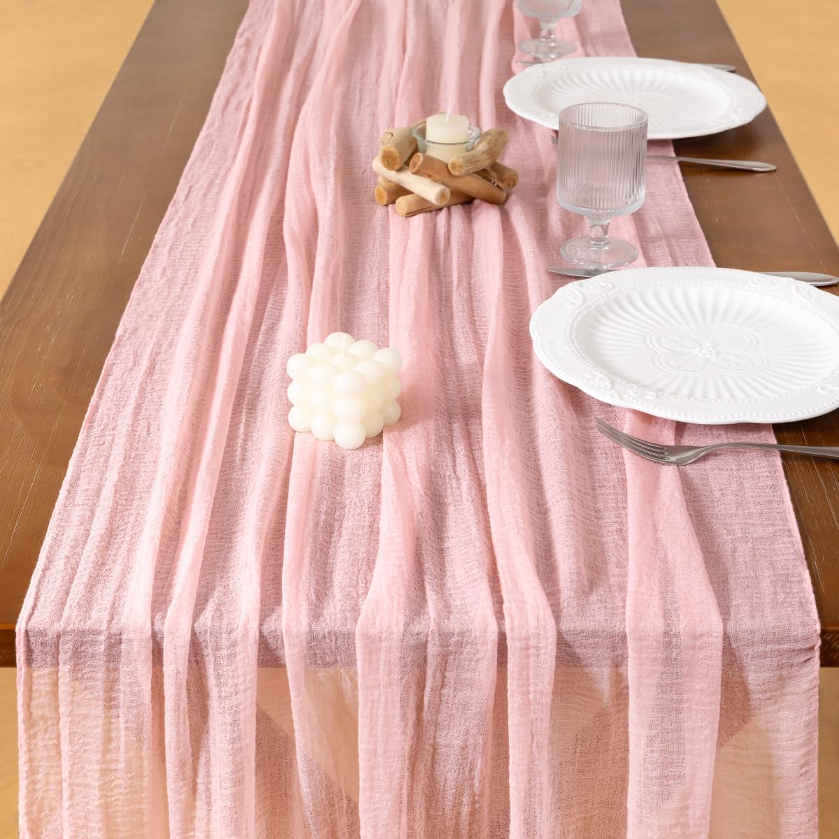 Socomi Pink Gauze Table Runner - 120 Inch Rustic Boho Cheesecloth for Weddings & Events