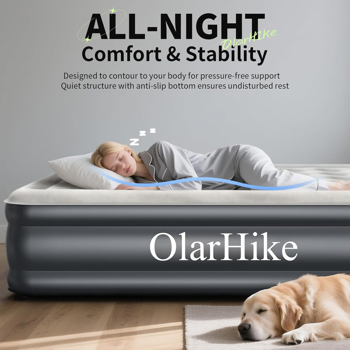OlarHike Queen Air Mattress - Inflatable Bed with Built-In Pump | 18" Foldable Design for Home & Camping