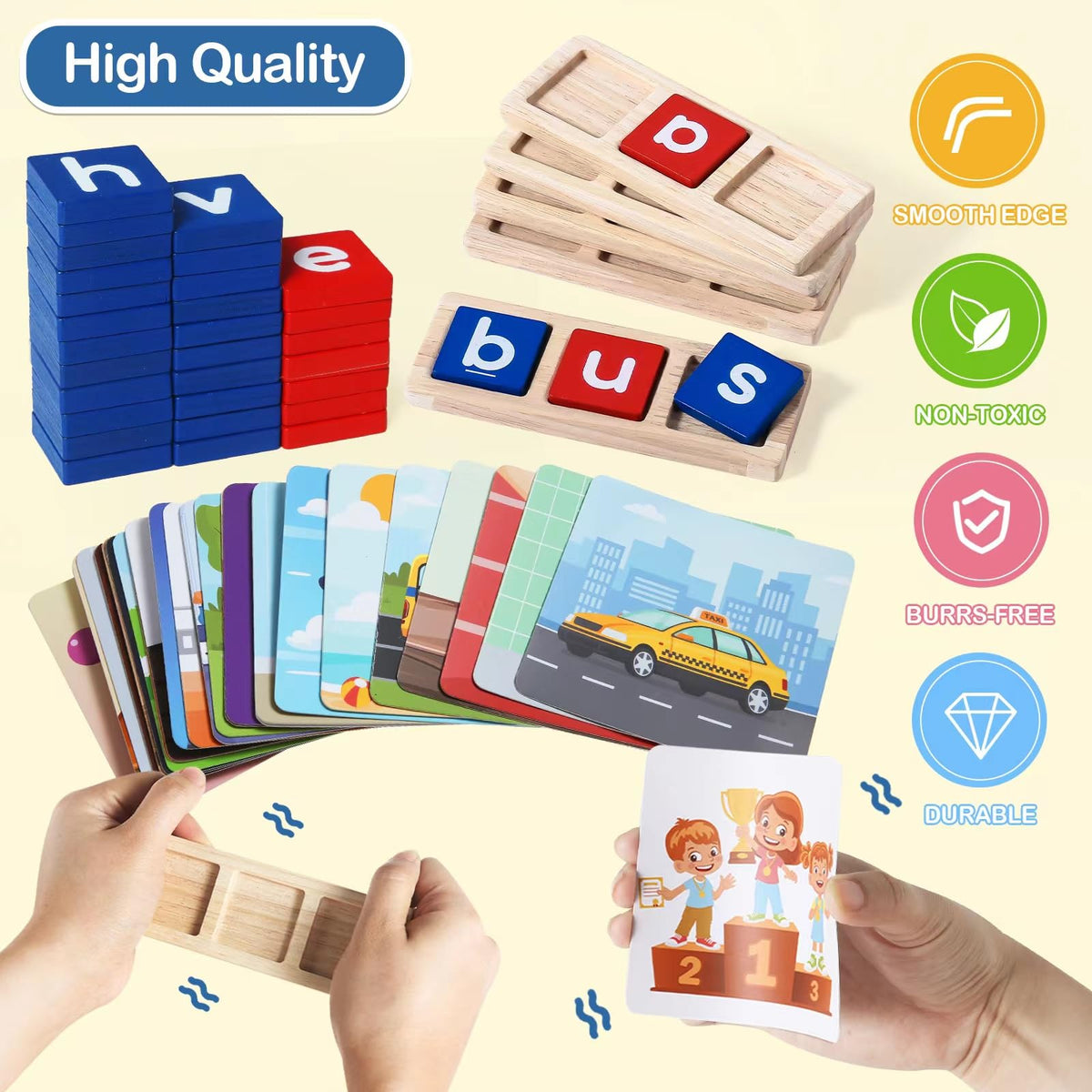 CVC Word Educational Toy Spelling Games, Preschool Toddler Learning Activities, Montessori Learning Toys Gifts for 3 4 5 6 Years Old Kids, 60 Sight Words Flash Cards Alphabet Puzzle for Toddlers