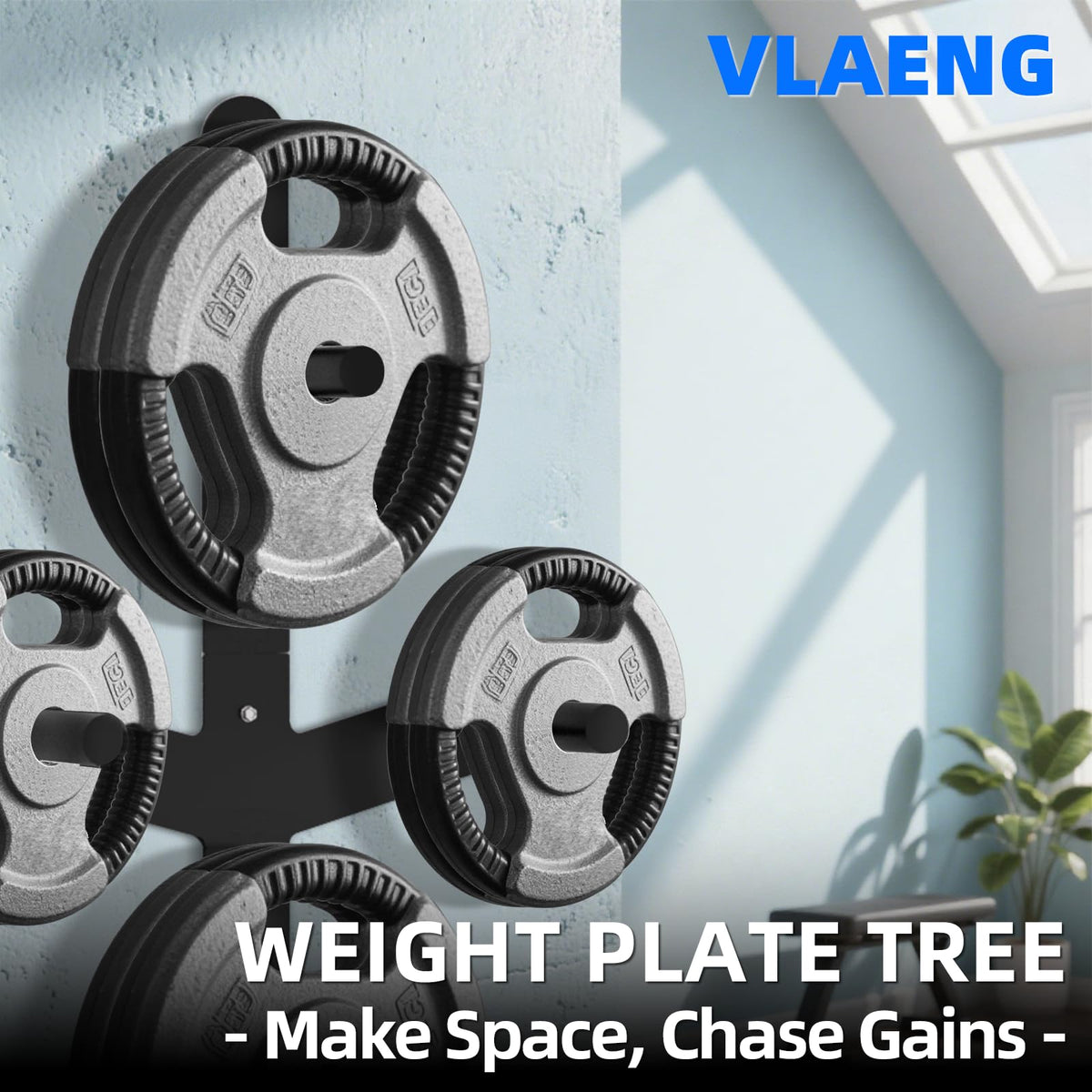 Weight Plate Storage Rack, Wall Mounted Bumper Plate Weight Rack Storage, Space Saving Strength Training Plate Trees for Garage Home Gym Strength Training, Load Up to 700 LBS, 3-Peg, Fit 2" Plates (Weight Plate Storage Wall Mount)