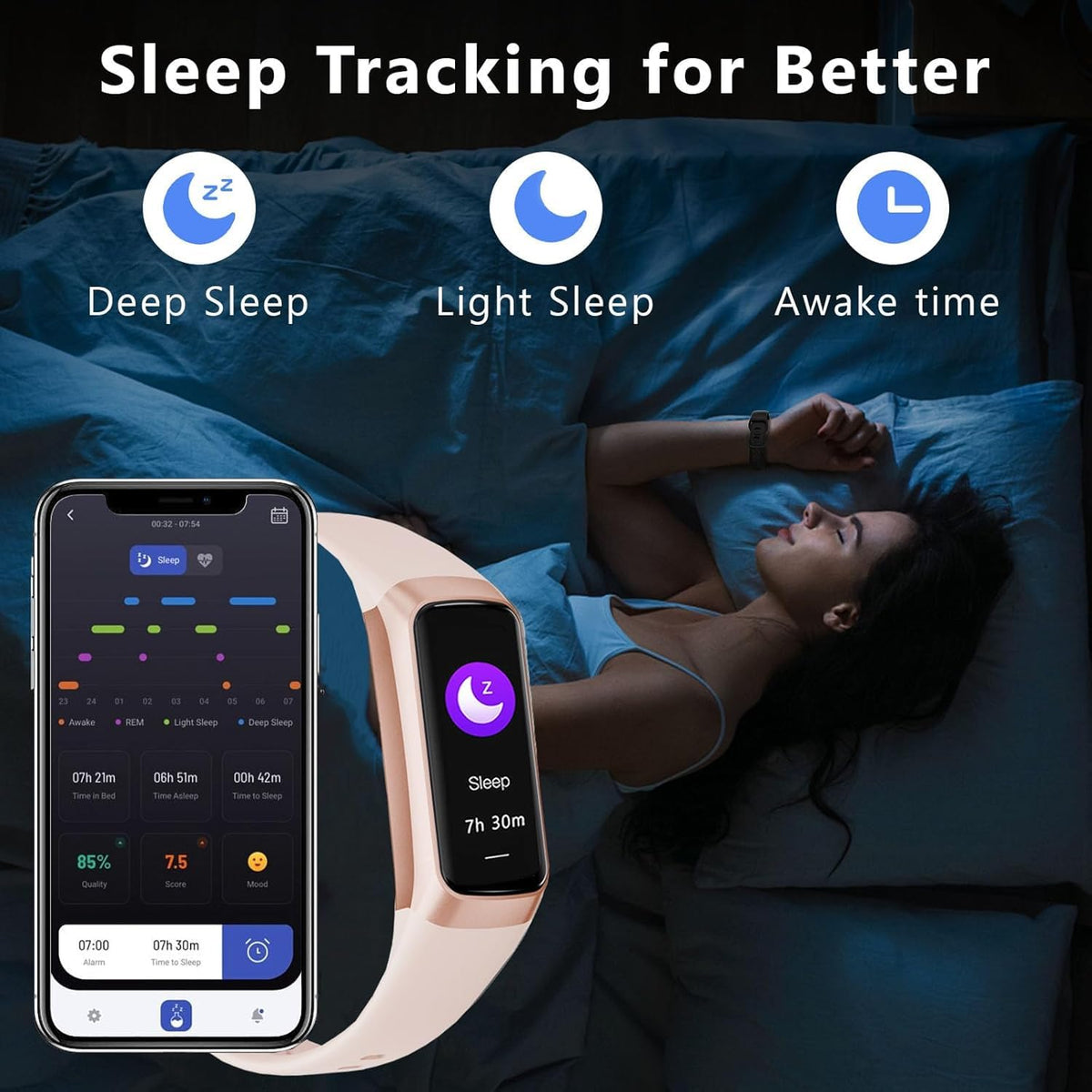 Fitness Tracker with 24/7 Blood Oxygen Heart Rate and Sleep Monitor,IP68 Waterproof,1.10''AMOLED Touch Color Screen,Step Counter Health Activity Trackers for Women Men (Pink)
