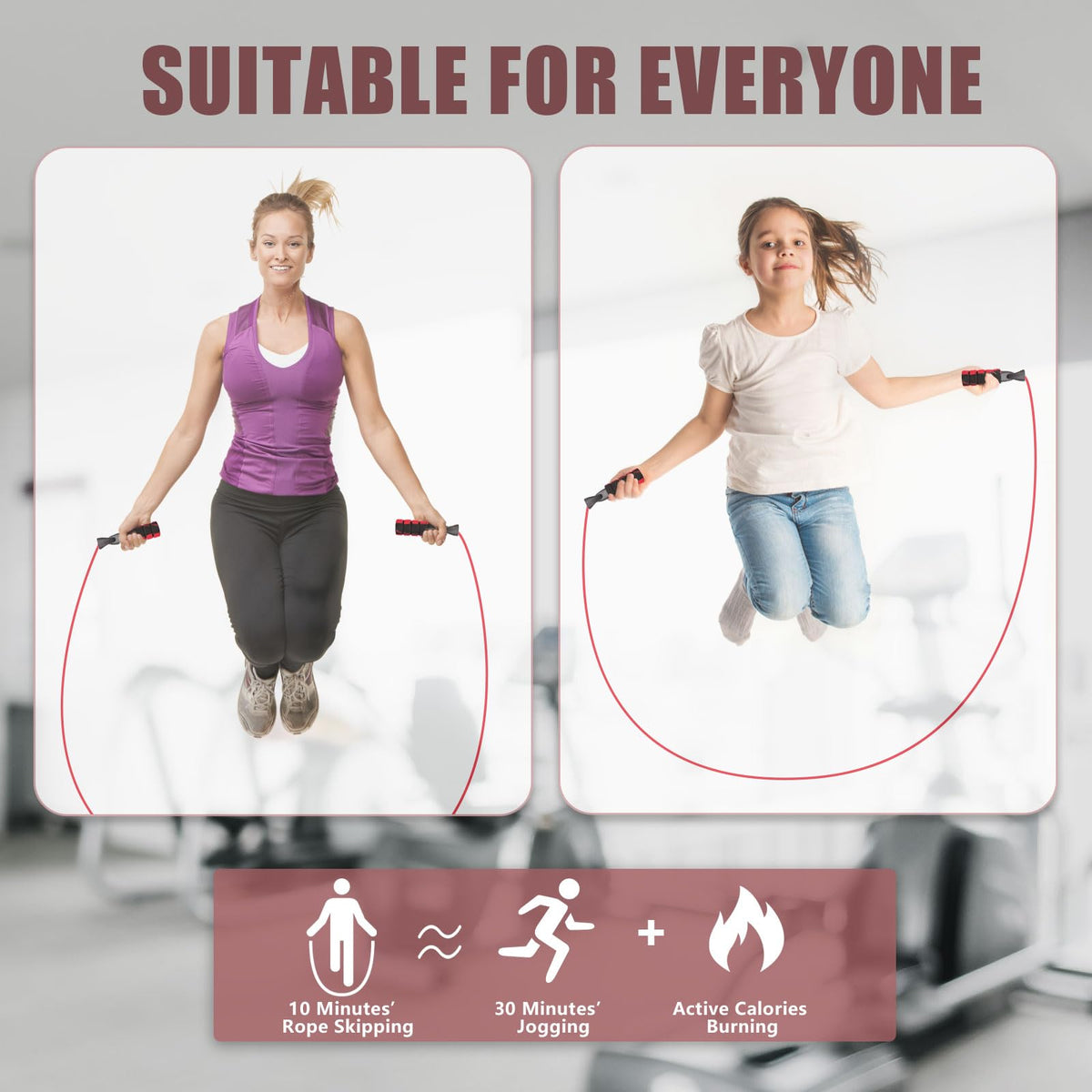 Jump Rope with Adjustable Length Cotton Rope Double Bearing Skipping Rope for Women Men Kids Jumprope Suitable Home, Gym, School Workout Equipment for Fitness & Weight Loss