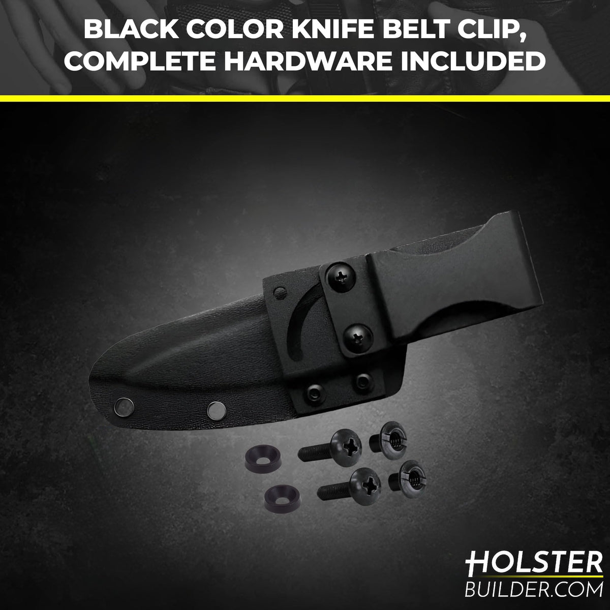 HolsterBuilder 180° Knife Belt Clip, Swiveled Flat Base with Secure Kydex Sheath Attachment, Tactical Knife Clip for DIY Holsters, Concealed Carry and Outdoor Gear, Comes with Mounting Hardware