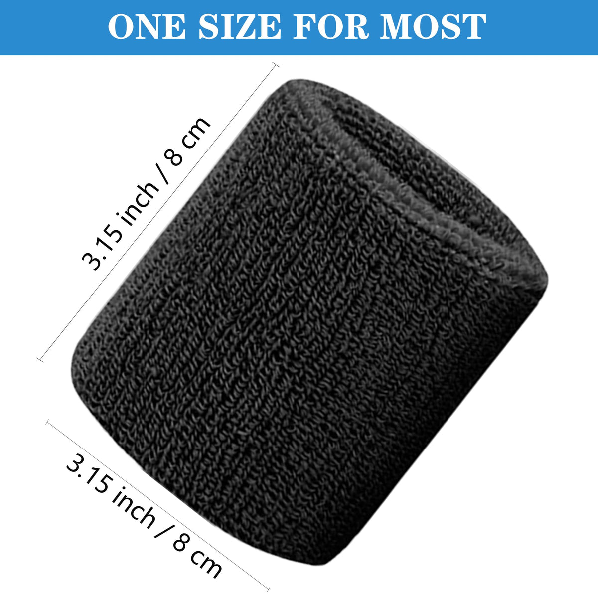 IMAGERIO 8 Pack Wrist Sweatbands Tennis Wrist Bands Absorbent Sweat Band for Men and Women, Breathable Cotton Sweatbands for Working Out, Football, Basketball, Running Athletic Sports -Black