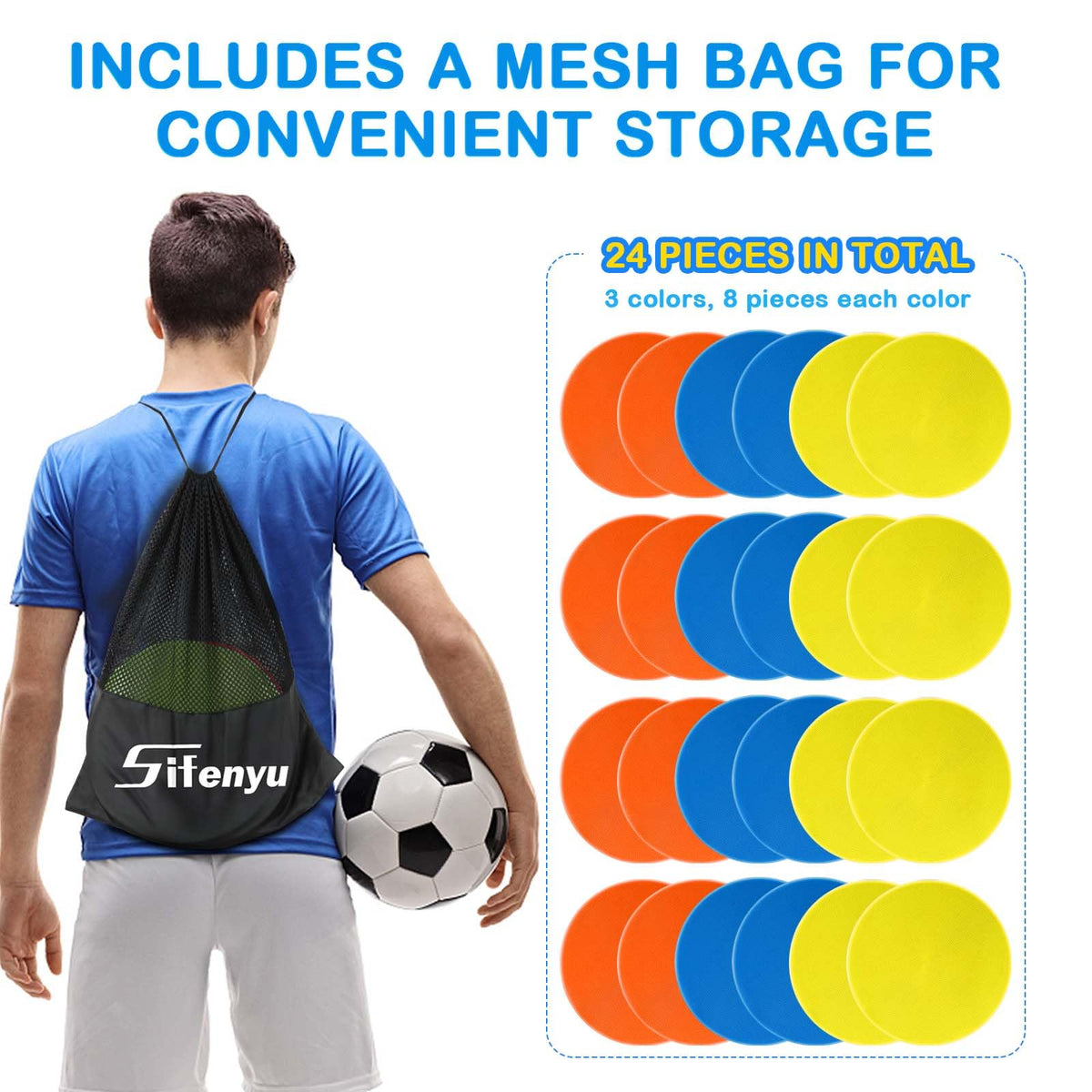 SIFENYU Poly Spot Markers Rubber Floor Dots 9 inch 24 Pcs Flat Cones Non-Slip Agility Markers Poly Spots for Gym Soccer Basketball Sports Speed Agility Training, Classroom Activities, Exercise Drills