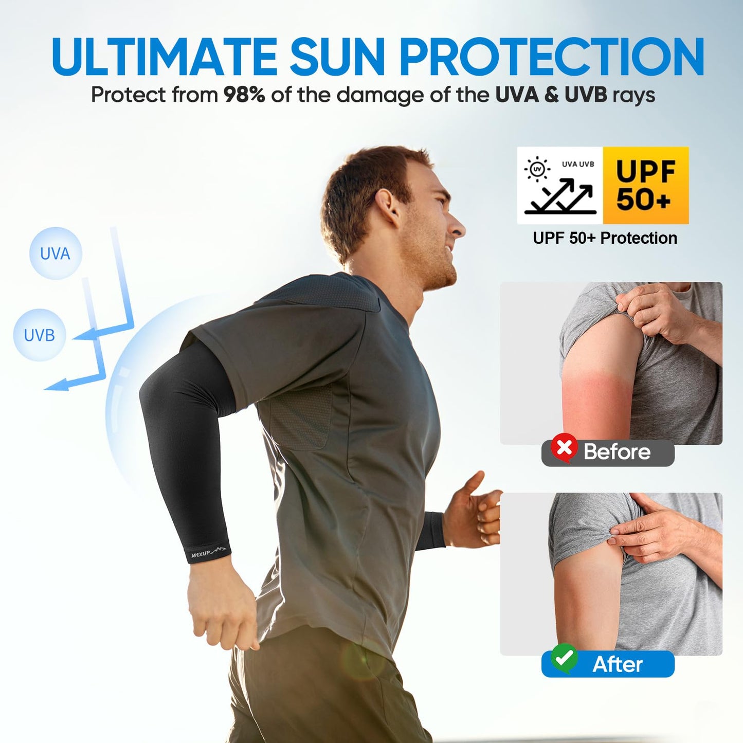 APEXUP Cooling Arm Sleeves for Men Women, UV Sun Protection UPF 50, Sports Compression Arm Sleeves for Outdoor (4PK, Black)